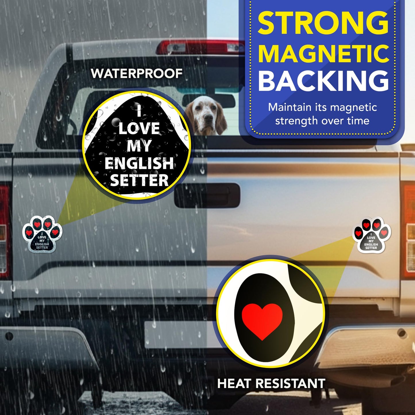 Magnet Me Up I Love My English Setter 5 Inches Car Magnet - Pawprint-Shaped Magnetic Decal for Cars, Trucks and SUVs, Ideal Gifts for Dog Lovers, Vinyl, Waterproof, UV Printed, Crafted in USA