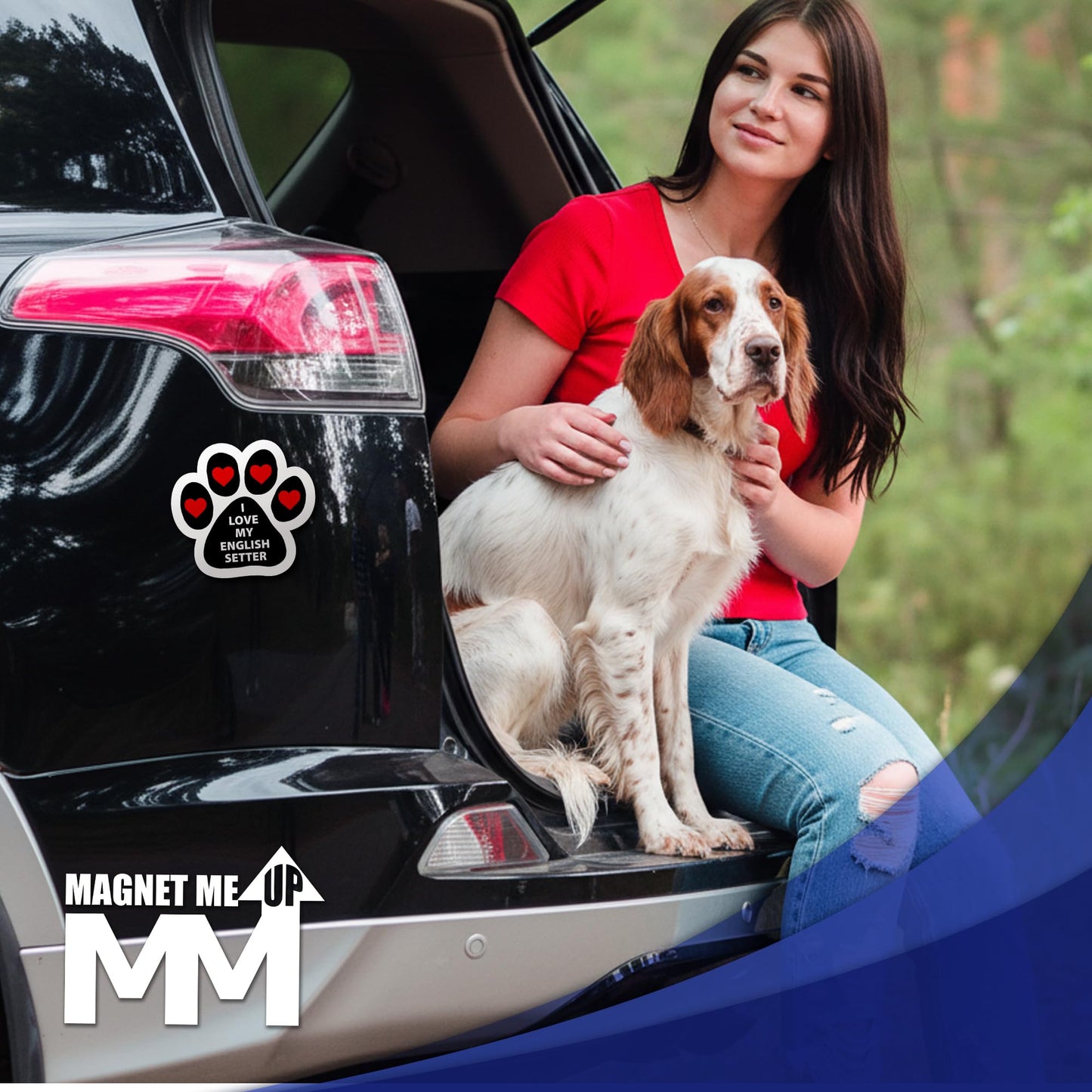 Magnet Me Up I Love My English Setter 5 Inches Car Magnet - Pawprint-Shaped Magnetic Decal for Cars, Trucks and SUVs, Ideal Gifts for Dog Lovers, Vinyl, Waterproof, UV Printed, Crafted in USA