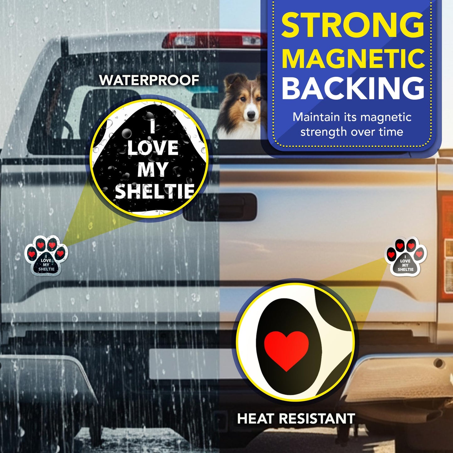 Magnet Me Up I Love My Sheltie Magnetic Decal for Cars, Trucks & SUVs - 5 Inches Pawprint-Shaped Car Magnet Ideal Gifts for Dog Lovers, Vinyl, Full-Color UV Printed, Weatherproof, Crafted in USA