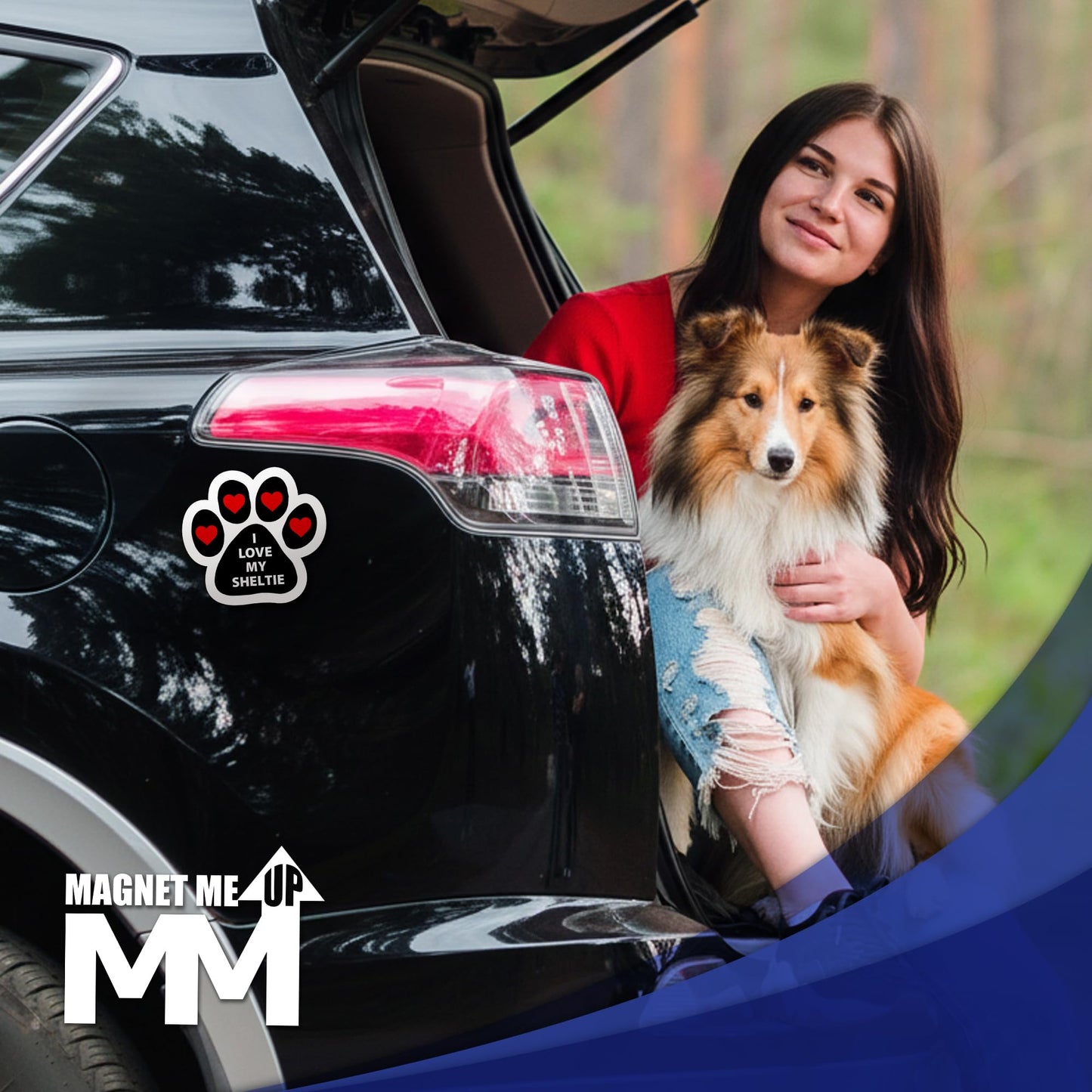 Magnet Me Up I Love My Sheltie Magnetic Decal for Cars, Trucks & SUVs - 5 Inches Pawprint-Shaped Car Magnet Ideal Gifts for Dog Lovers, Vinyl, Full-Color UV Printed, Weatherproof, Crafted in USA
