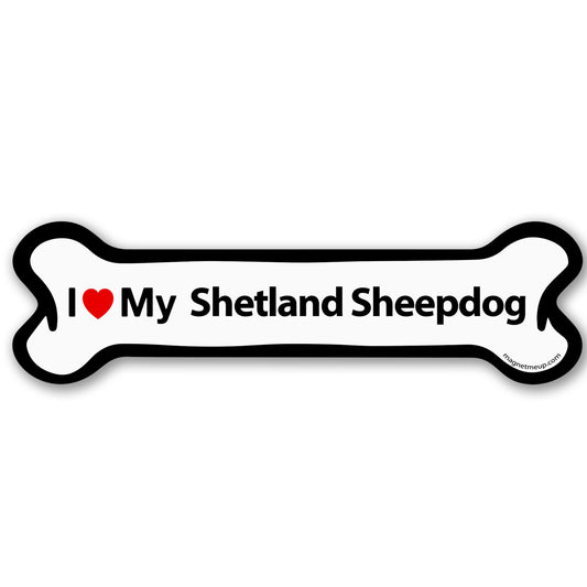 Magnet Me Up I Love My Shetland Sheepdog Car Magnet Bone-Shaped 2x7 Inches - Magnetic Decal for Cars, Trucks and SUVs, Ideal Gift for Dog Lovers, Vinyl UV-Printed Weatherproof, Crafted in USA