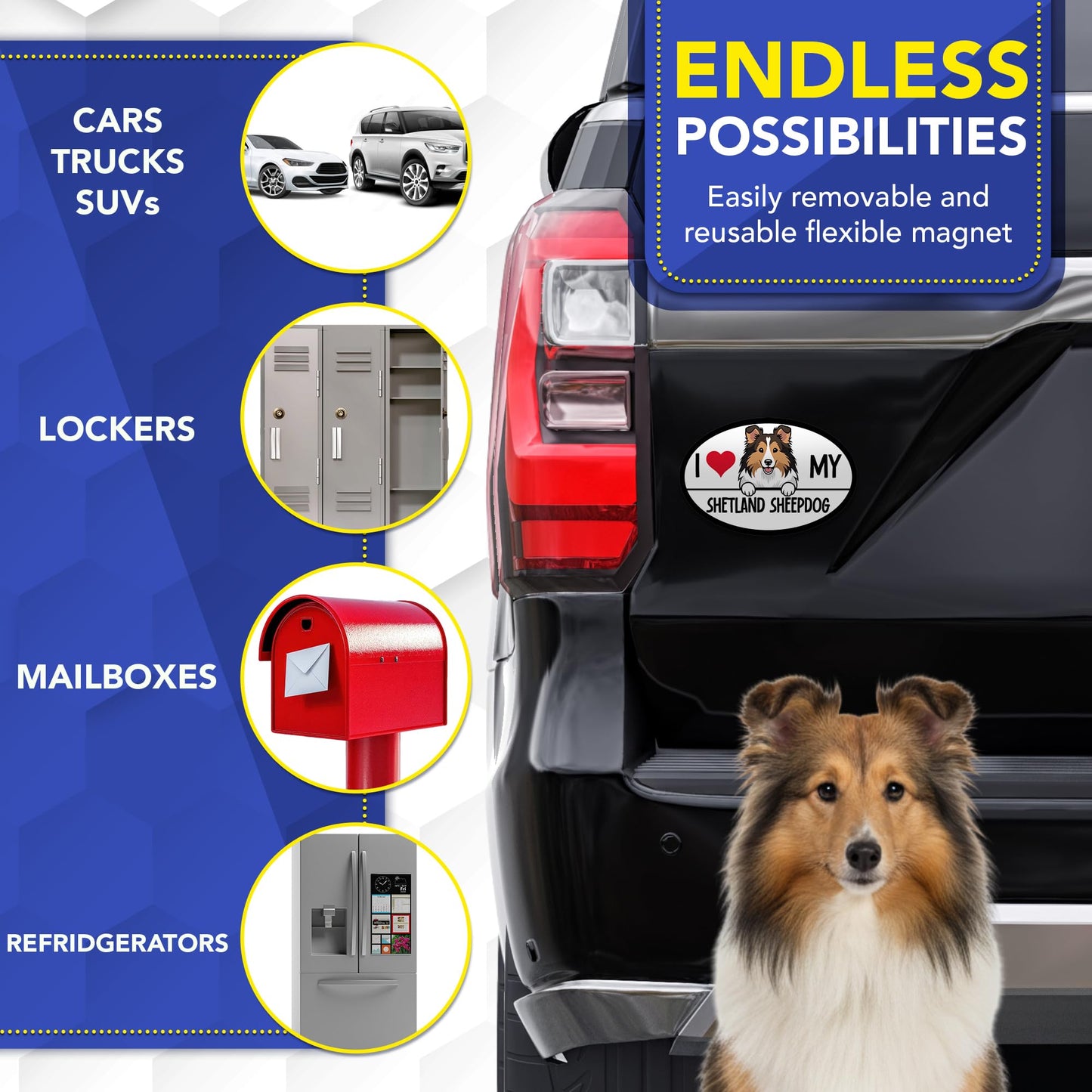 Magnet Me Up I Love My Shetland Sheepdog Car Magnet Oval-Shaped 4x6 Inches - Magnetic Decal for Cars, Trucks and SUVs, Ideal Gift for Dog Lovers, Vinyl UV-Printed Weatherproof, Crafted in USA