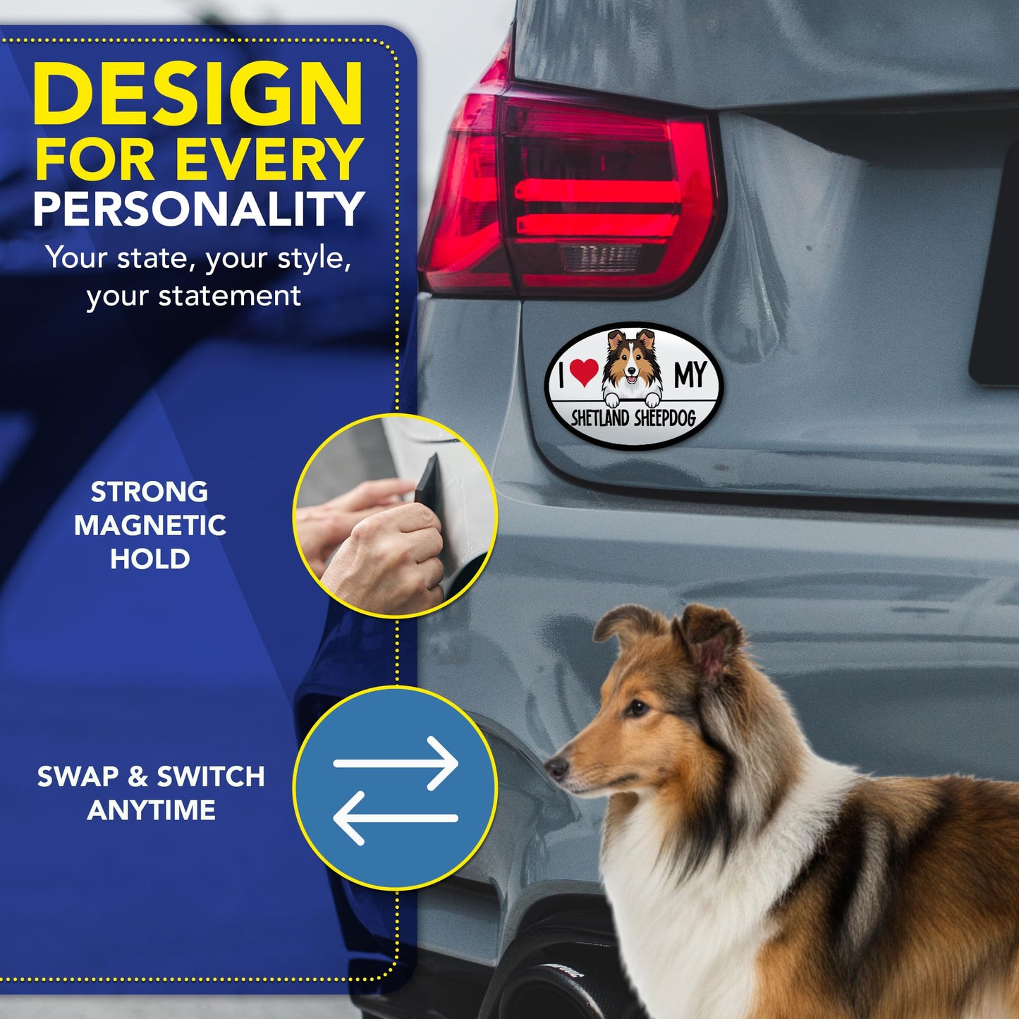 Magnet Me Up I Love My Shetland Sheepdog Car Magnet Oval-Shaped 4x6 Inches - Magnetic Decal for Cars, Trucks and SUVs, Ideal Gift for Dog Lovers, Vinyl UV-Printed Weatherproof, Crafted in USA