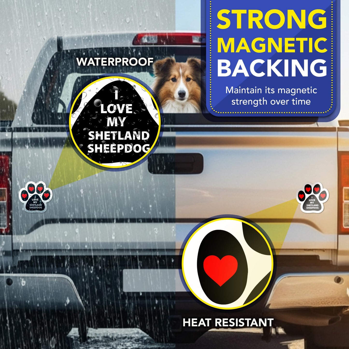 Magnet Me Up I Love My Shetland Sheepdog Car Magnet Pawprint-Shaped 5 Inches - Magnetic Decal for Cars, Trucks and SUVs, Ideal Gift for Dog Lovers, Vinyl UV-Printed Weatherproof, Crafted in USA