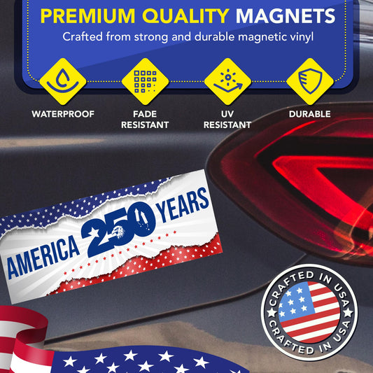 Magnet Me Up America 250 Years Car Magnet, 3" x 8" - 1776 2026 USA, Patriotic Design, 250th Anniversary Semiquincentennial Magnet for Cars, Trucks, SUVs, UV Printed, Crafted in the USA