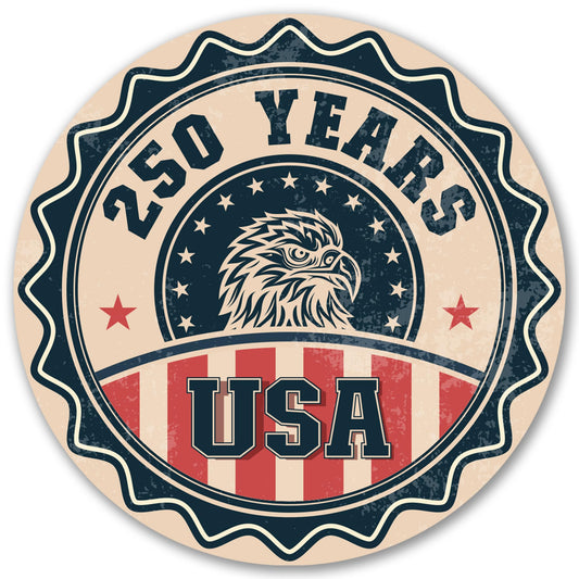 Magnet Me Up USA 250 Years Design Car Magnet, 5" Round - Vintage Patriotic Eagle, 250th Anniversary Semiquincentennial Magnet for Cars, Trucks, SUVs, UV Printed, Souvenir, Crafted in USA