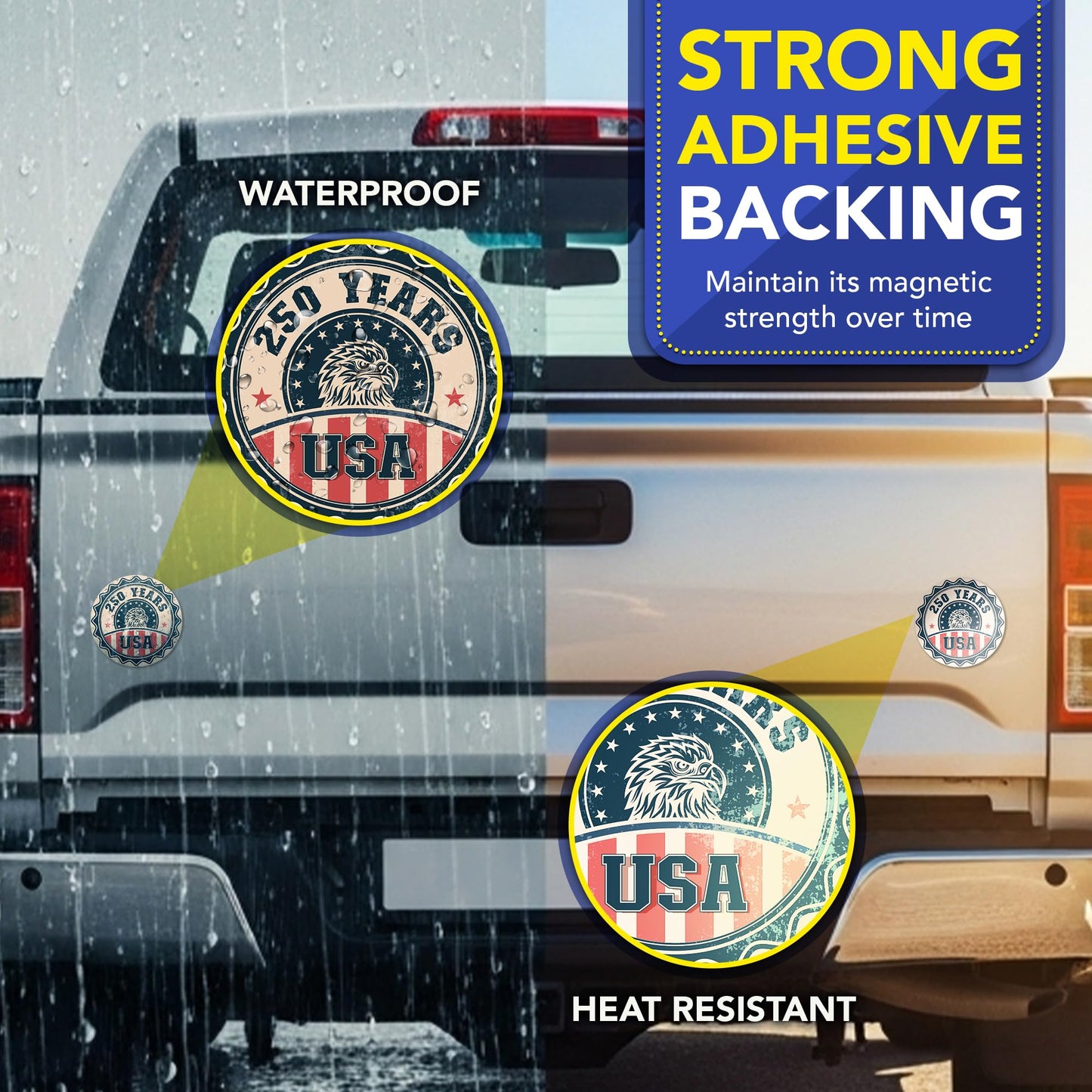Magnet Me Up USA 250 Years Design Car Magnet, 5" Round - Vintage Patriotic Eagle, 250th Anniversary Semiquincentennial Magnet for Cars, Trucks, SUVs, UV Printed, Souvenir, Crafted in USA