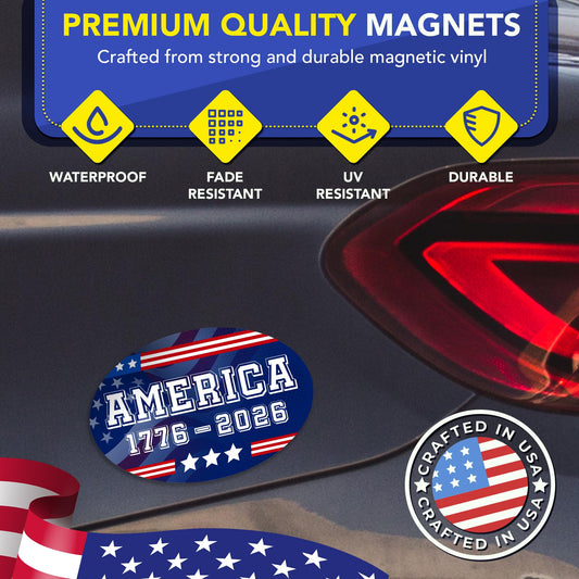Magnet Me Up America 1776 2026 Car Magnet, 4"x6" - Patriotic USA 250th Anniversary Semiquincentennial Oval Magnet, 250 Years of Freedom, for Cars, Trucks, SUVs, UV Printed, Souvenir, Crafted in USA
