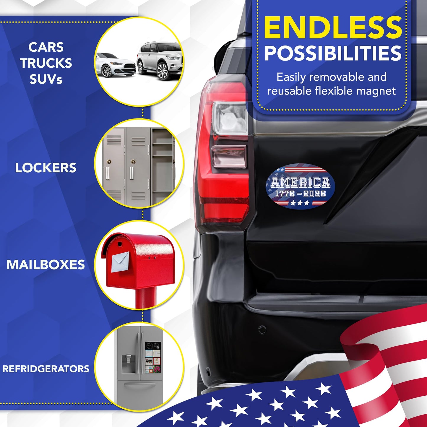 Magnet Me Up America 1776 2026 Car Magnet, 4"x6" - Patriotic USA 250th Anniversary Semiquincentennial Oval Magnet, 250 Years of Freedom, for Cars, Trucks, SUVs, UV Printed, Souvenir, Crafted in USA