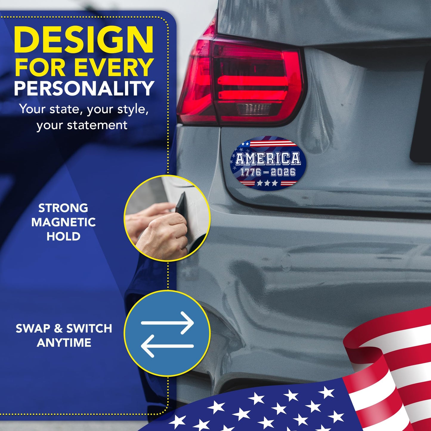 Magnet Me Up America 1776 2026 Car Magnet, 4"x6" - Patriotic USA 250th Anniversary Semiquincentennial Oval Magnet, 250 Years of Freedom, for Cars, Trucks, SUVs, UV Printed, Souvenir, Crafted in USA