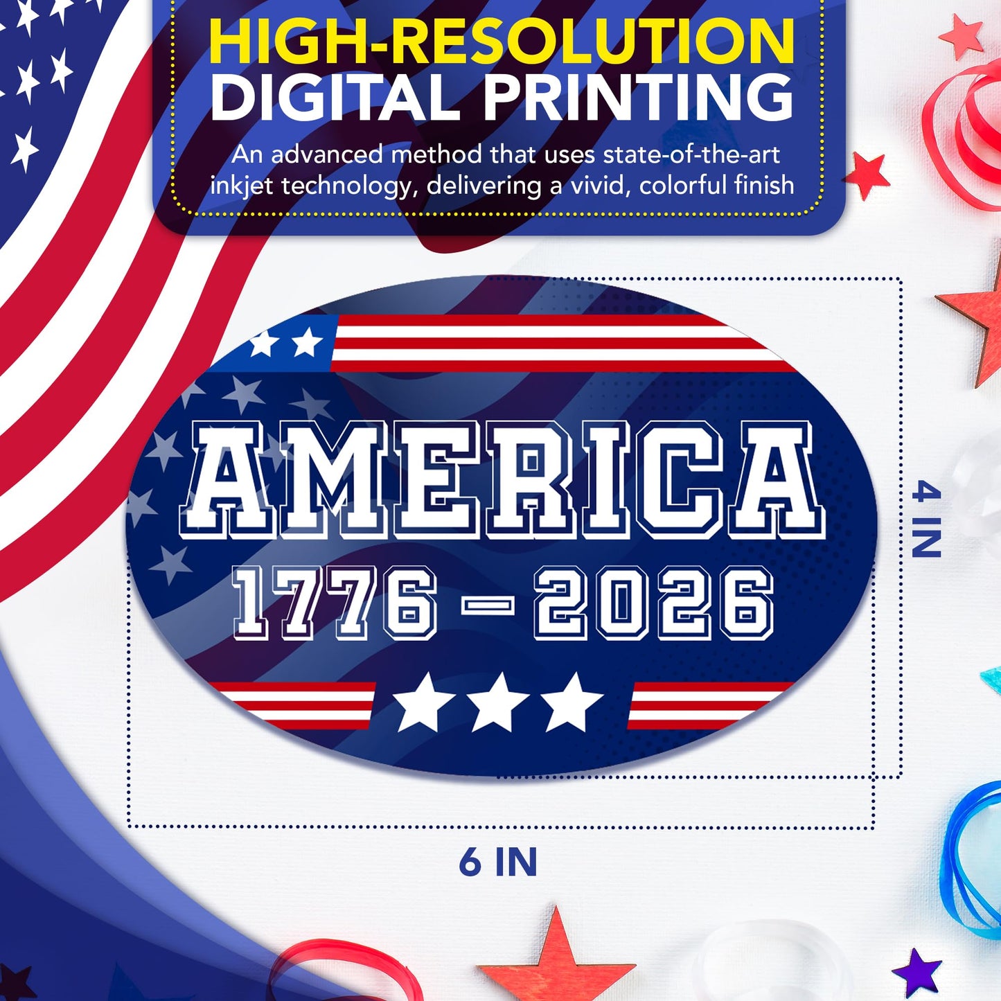 Magnet Me Up America 1776 2026 Car Magnet, 4"x6" - Patriotic USA 250th Anniversary Semiquincentennial Oval Magnet, 250 Years of Freedom, for Cars, Trucks, SUVs, UV Printed, Souvenir, Crafted in USA
