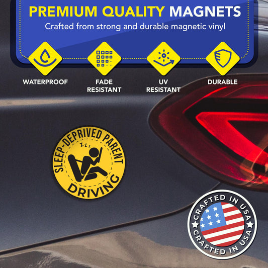 Magnet Me Up Sleep-Deprived Parent Car Magnet 5 Inches Round - Funny Driving Magnetic Decal for Cars, Trucks & SUVs, Full Color UV-Printed Weatherproof Accessory, Durable Vinyl, Crafted in USA
