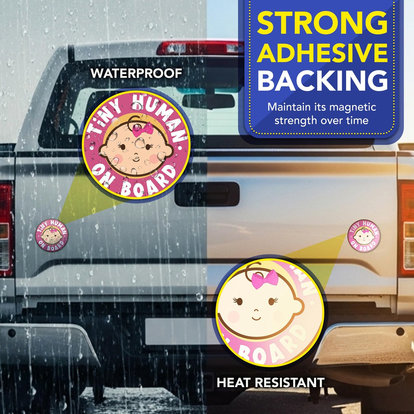Magnet Me Up Tiny Human On Board Girl 5 Inches Round Car Magnet - Funny Baby on Board Magnetic Decal for Cars, Trucks & SUVs, Cute Baby Girl Car Sign, UV-Printed Weatherproof Vinyl, Crafted in USA