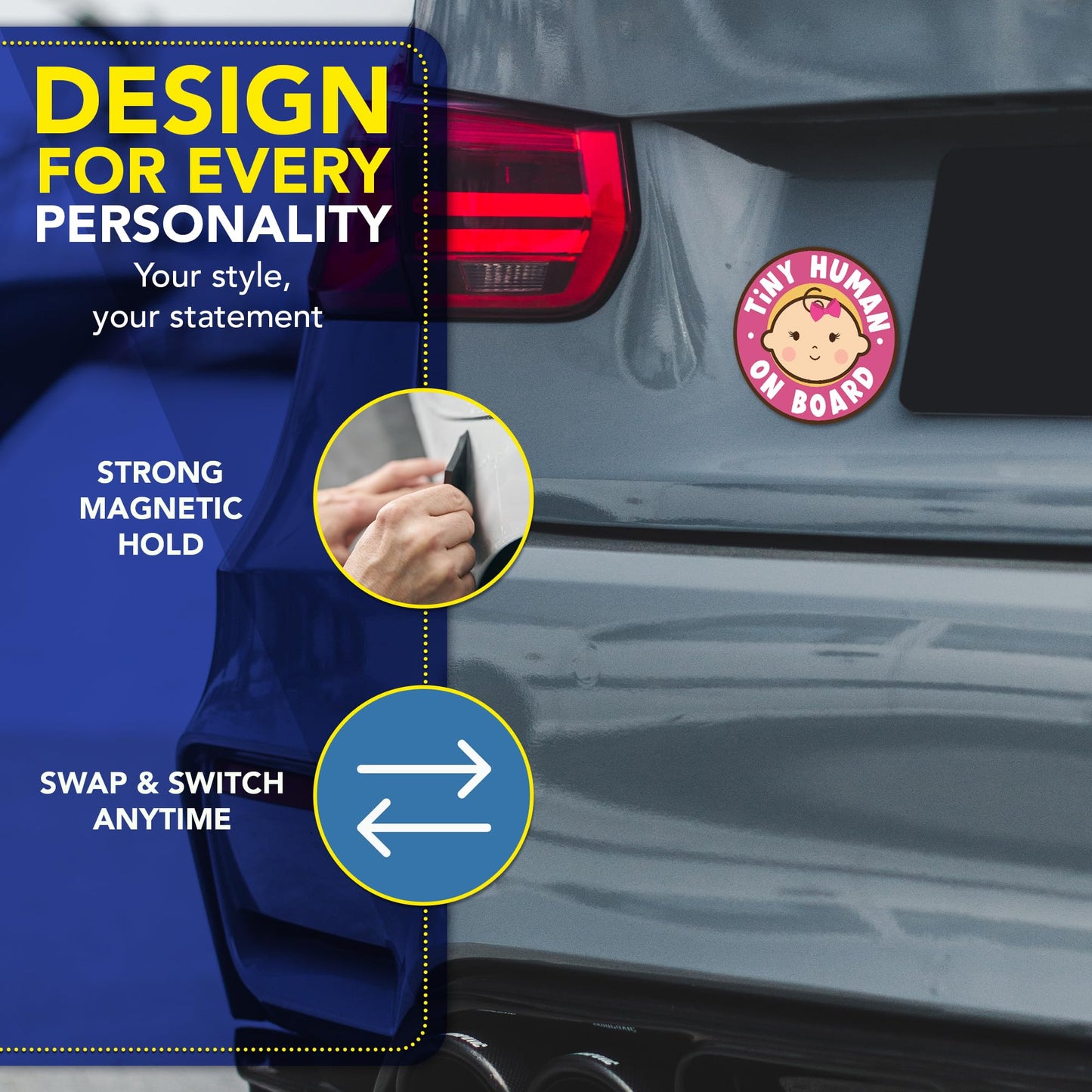 Magnet Me Up Tiny Human On Board Girl 5 Inches Round Car Magnet - Funny Baby on Board Magnetic Decal for Cars, Trucks & SUVs, Cute Baby Girl Car Sign, UV-Printed Weatherproof Vinyl, Crafted in USA