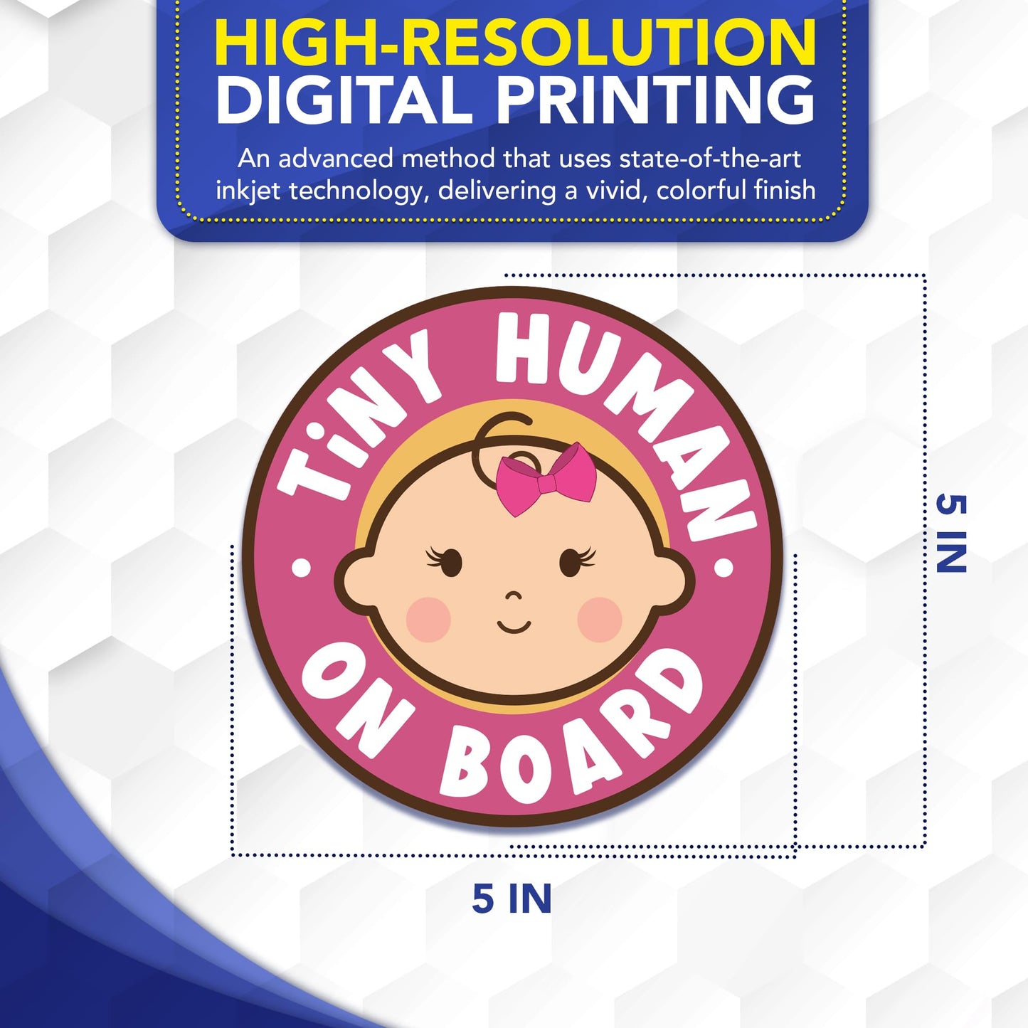 Magnet Me Up Tiny Human On Board Girl 5 Inches Round Car Magnet - Funny Baby on Board Magnetic Decal for Cars, Trucks & SUVs, Cute Baby Girl Car Sign, UV-Printed Weatherproof Vinyl, Crafted in USA