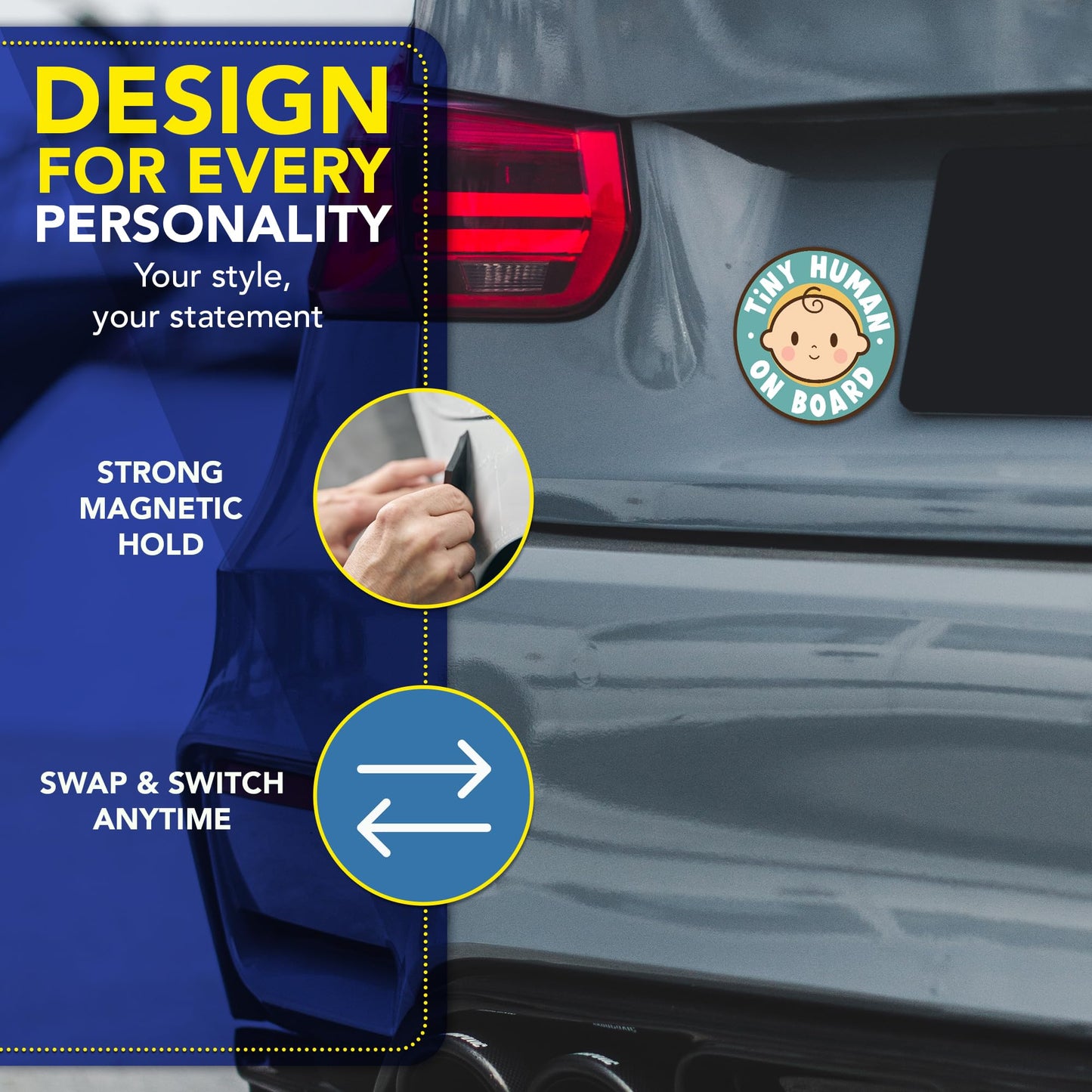 Magnet Me Up Tiny Human on Board Boy 5" Round Car Magnet - Funny Baby on Board Magnetic Decal for Cars, Trucks & SUVs, Cute Infant Safety Sign, UV-Printed Weatherproof Accessory, Crafted in USA