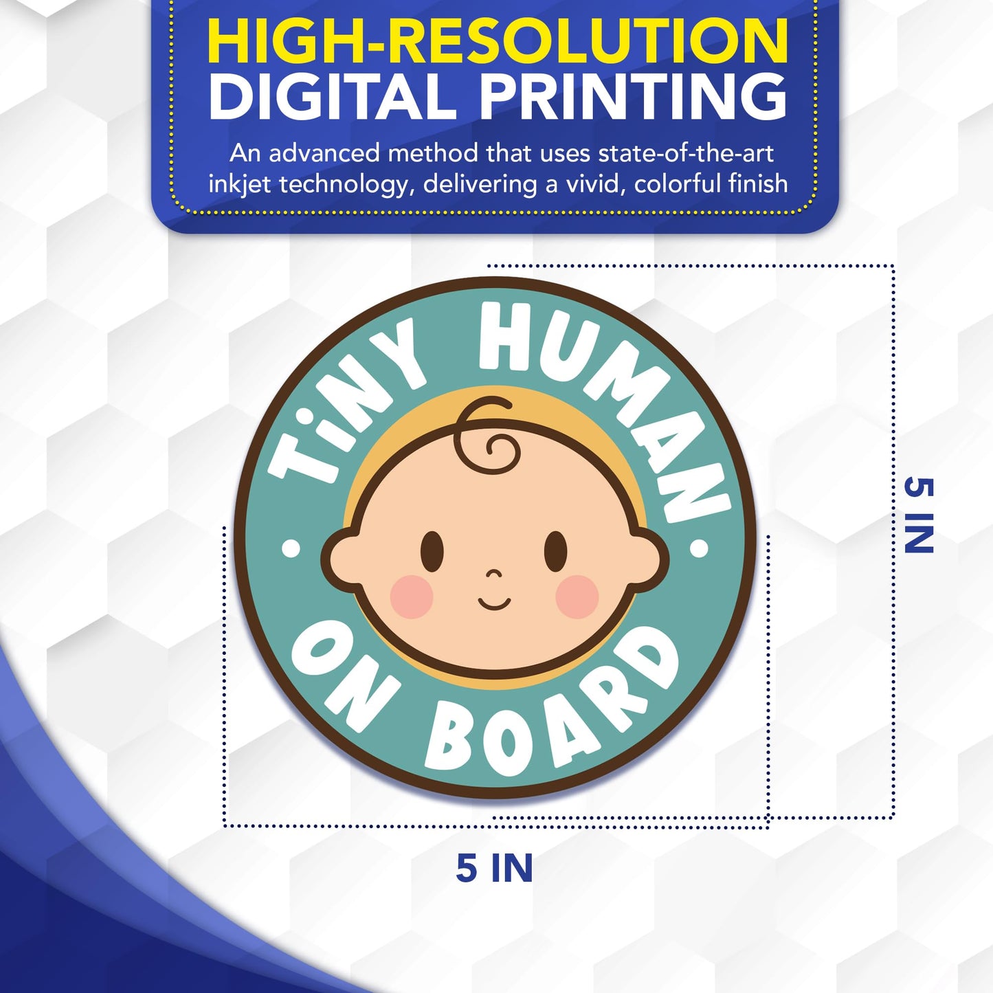 Magnet Me Up Tiny Human on Board Boy 5" Round Car Magnet - Funny Baby on Board Magnetic Decal for Cars, Trucks & SUVs, Cute Infant Safety Sign, UV-Printed Weatherproof Accessory, Crafted in USA