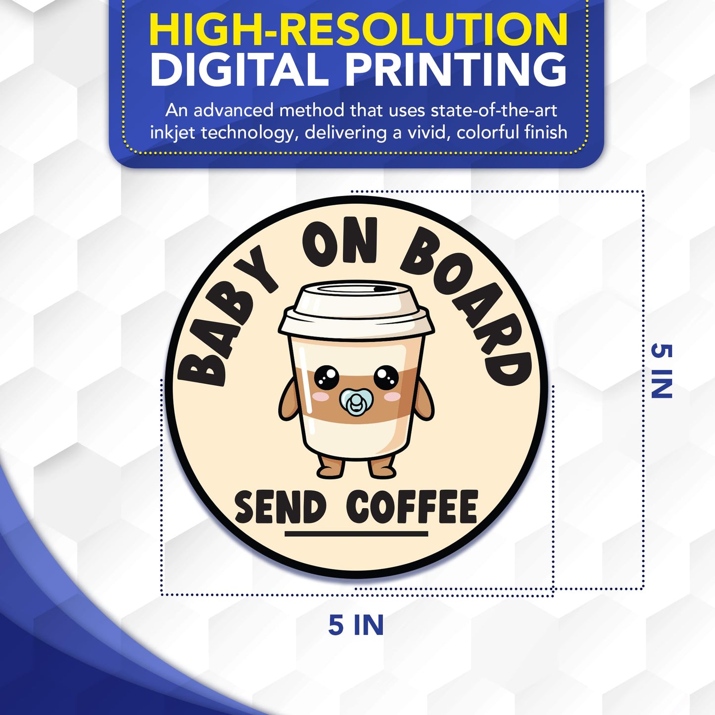 Magnet Me Up Baby on Board Send Coffee Car Magnet - 5" Round Funny New Parent Magnetic Decal for Cars, Trucks & SUVs, Cute Baby Humor Sign, UV-Printed Weatherproof Vinyl Accessory, Crafted in USA