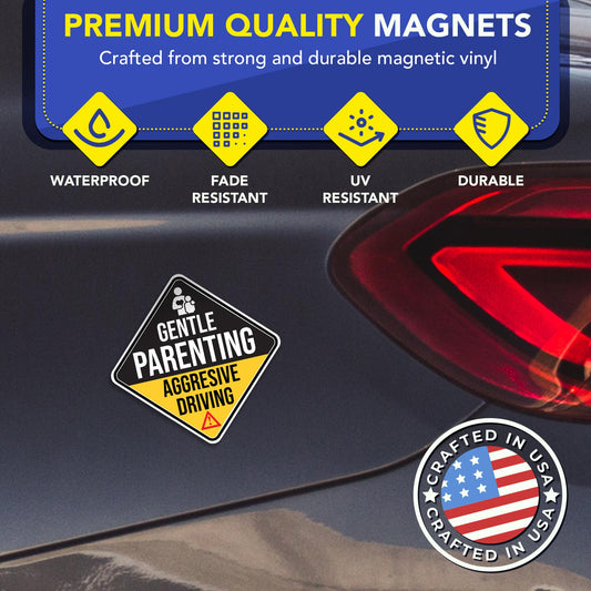 Magnet Me Up Gentle Parenting Aggressive Driving 5" Diamond Car Magnet - Funny Magnetic Decal for Cars, Trucks & SUVs, Waterproof Full Color UV-Printed, Durable Vinyl Accessories, Crafted in USA