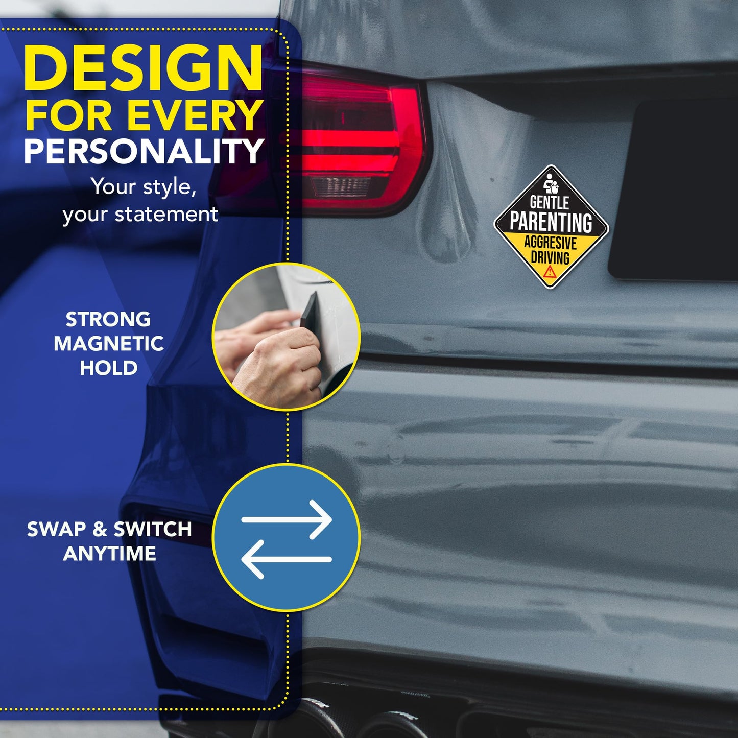 Magnet Me Up Gentle Parenting Aggressive Driving 5" Diamond Car Magnet - Funny Magnetic Decal for Cars, Trucks & SUVs, Waterproof Full Color UV-Printed, Durable Vinyl Accessories, Crafted in USA