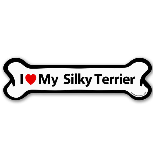 Magnet Me Up I Love My Silky Terrier Car Magnet 2x7 Inches Bone-Shaped - Magnetic Decal for Cars, Trucks & SUVs, Ideal Dog Lover Gift, Waterproof Outdoor Durable UV-Printed Vinyl, Crafted in USA