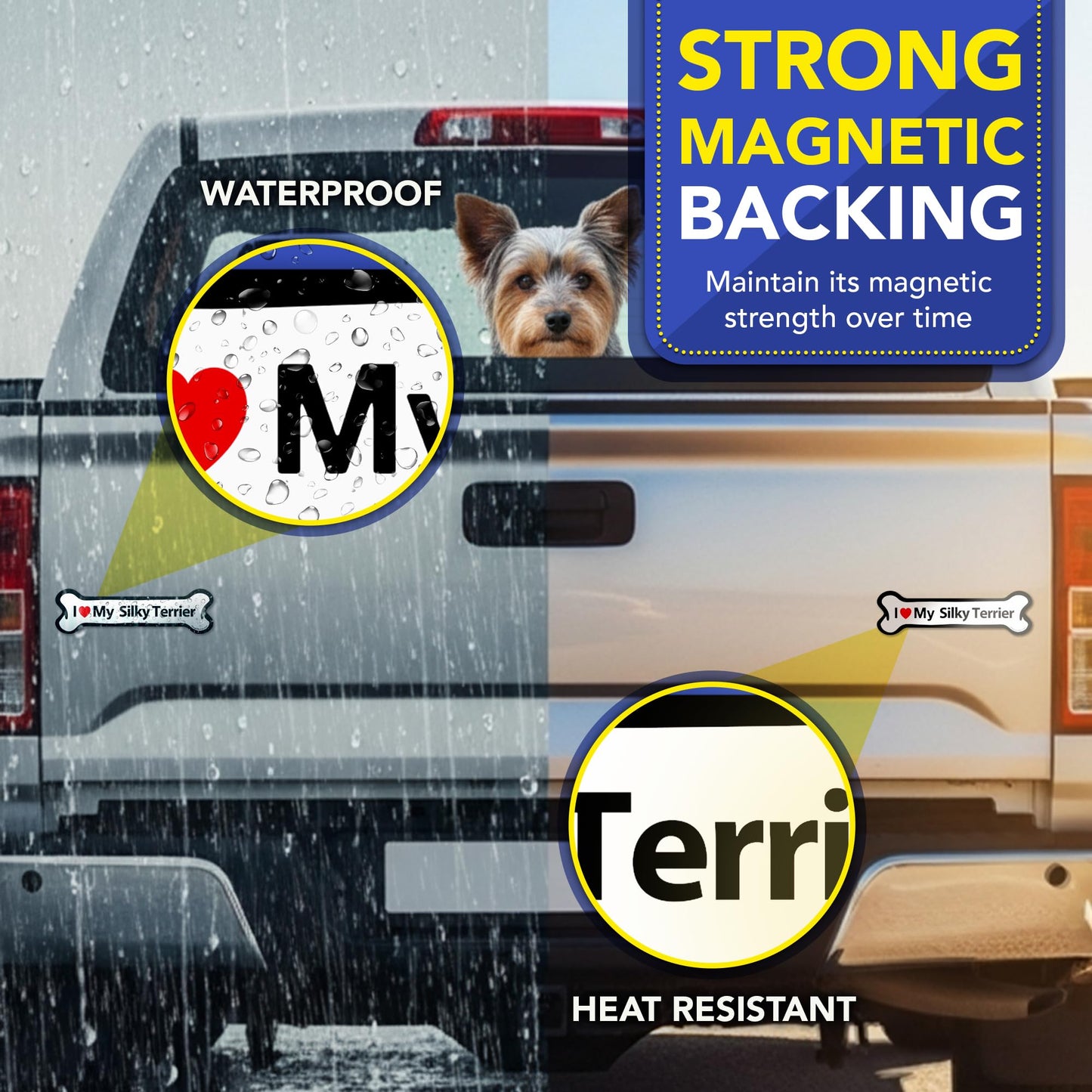 Magnet Me Up I Love My Silky Terrier Car Magnet 2x7 Inches Bone-Shaped - Magnetic Decal for Cars, Trucks & SUVs, Ideal Dog Lover Gift, Waterproof Outdoor Durable UV-Printed Vinyl, Crafted in USA