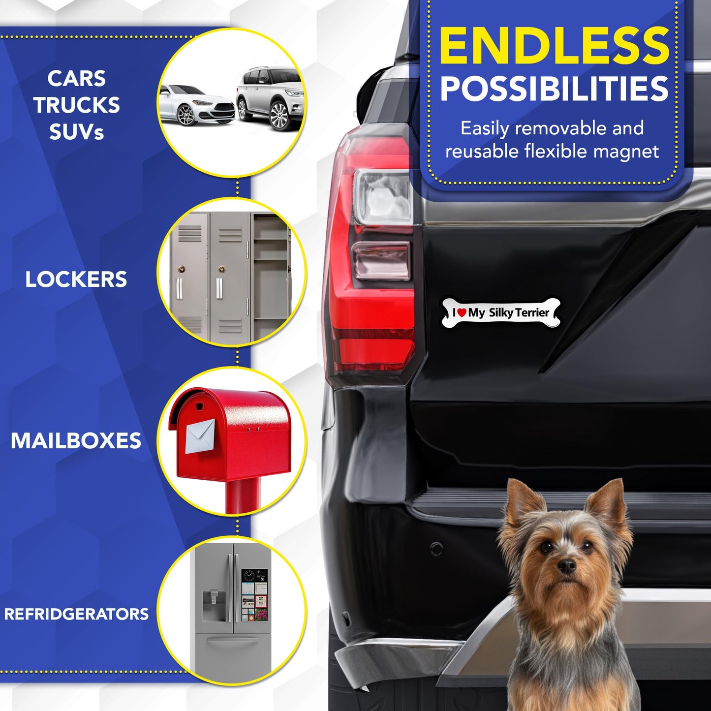 Magnet Me Up I Love My Silky Terrier Car Magnet 2x7 Inches Bone-Shaped - Magnetic Decal for Cars, Trucks & SUVs, Ideal Dog Lover Gift, Waterproof Outdoor Durable UV-Printed Vinyl, Crafted in USA