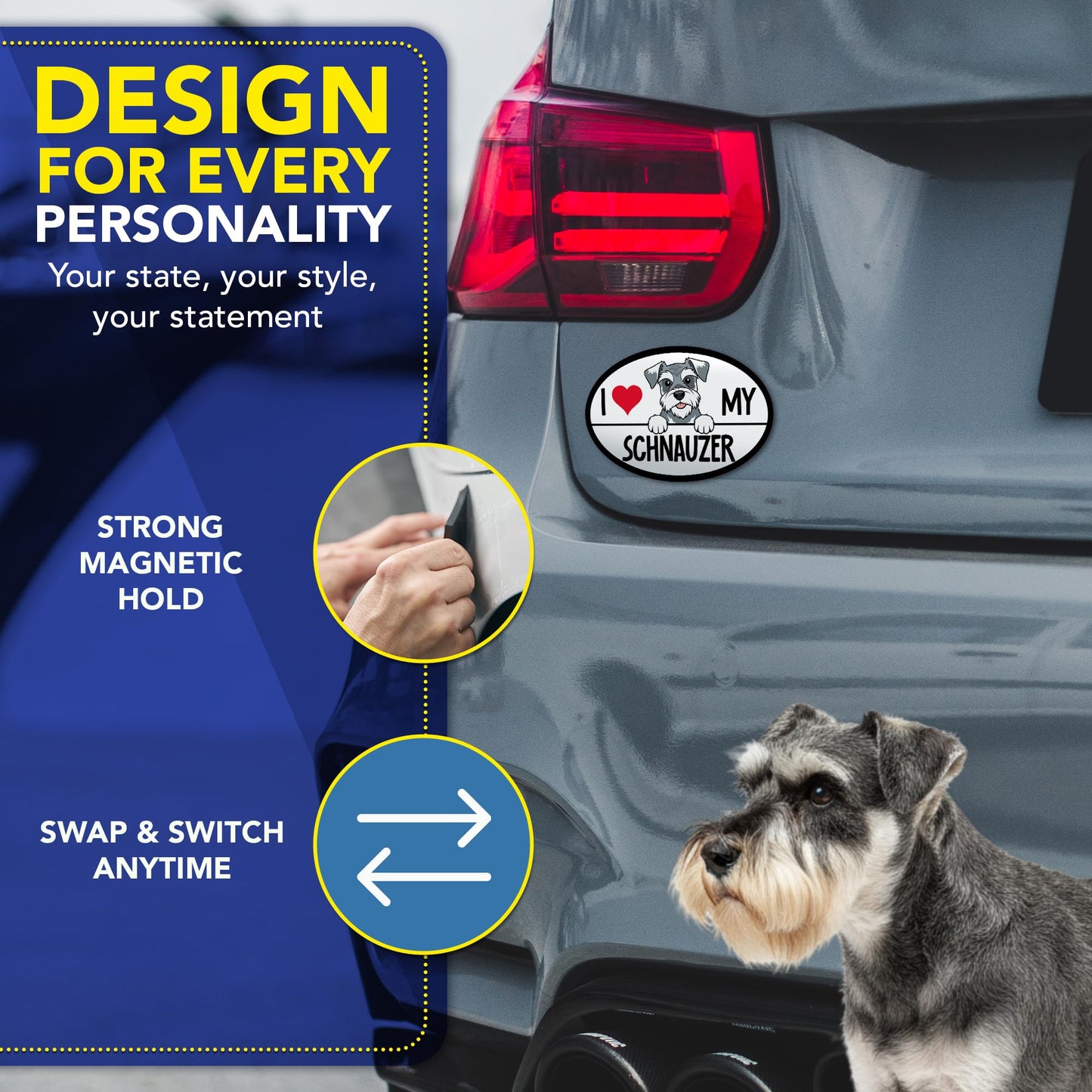 Magnet Me Up I Love My Schnauzer Car Magnet 4x6 Inches Oval-Shaped, Ideal Gift Magnetic Decal for Cars, Trucks and SUVs, Waterproof Outdoor Accessory, Durable UV-Printed Vinyl, Crafted in USA