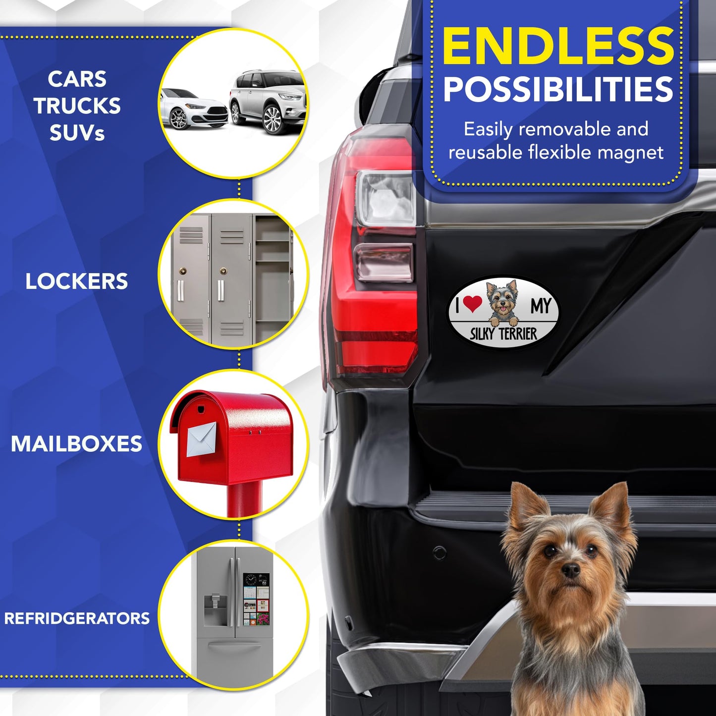 Magnet Me Up I Love My Silky Terrier Car Magnet 4x6 Inches Oval-Shaped - Magnetic Decal for Cars, Trucks & SUVs, Ideal Dog Lover Gift, Waterproof Outdoor Durable UV-Printed Vinyl, Crafted in USA