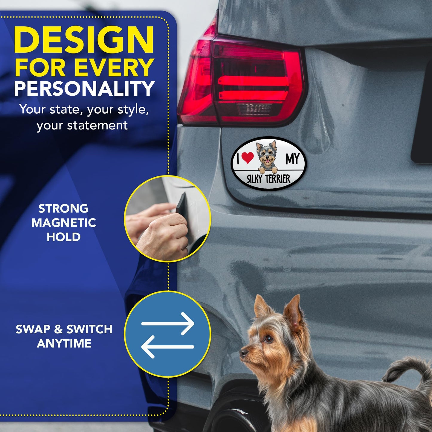 Magnet Me Up I Love My Silky Terrier Car Magnet 4x6 Inches Oval-Shaped - Magnetic Decal for Cars, Trucks & SUVs, Ideal Dog Lover Gift, Waterproof Outdoor Durable UV-Printed Vinyl, Crafted in USA