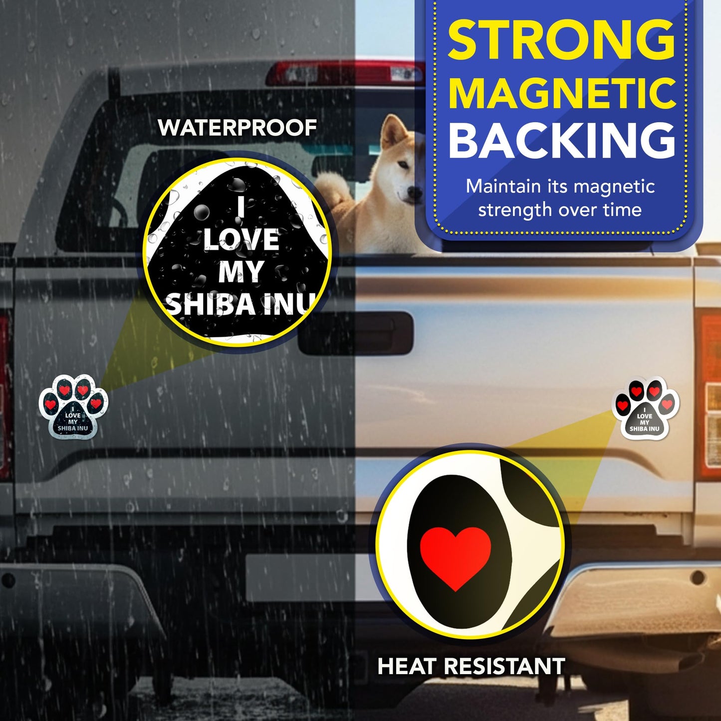 Magnet Me Up I Love My Shiba Inu Car Magnet - 5 Inches Magnetic Decal for Cars, Trucks and SUVs, Pawprint Shape Ideal Dog Lover Gift, Waterproof Outdoor, Full-Color UV Printed, Crafted in USA