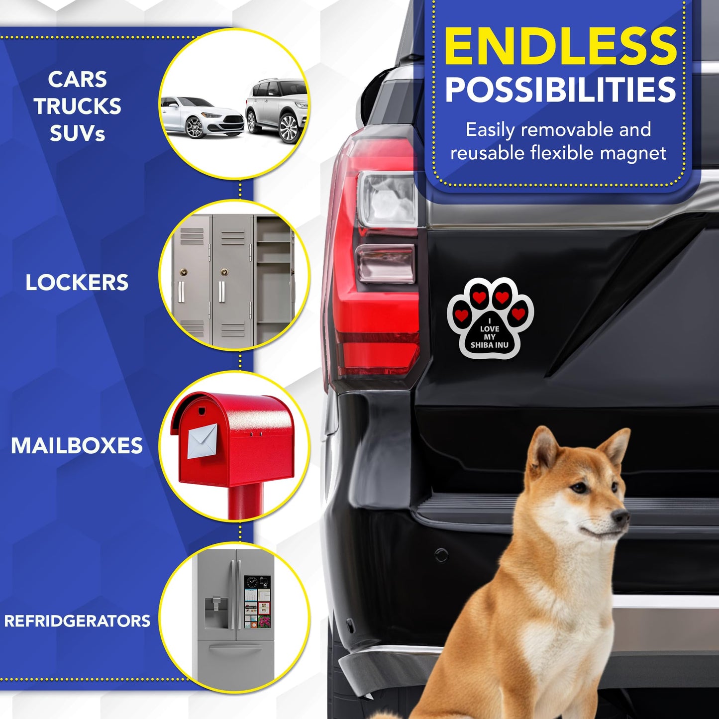Magnet Me Up I Love My Shiba Inu Car Magnet - 5 Inches Magnetic Decal for Cars, Trucks and SUVs, Pawprint Shape Ideal Dog Lover Gift, Waterproof Outdoor, Full-Color UV Printed, Crafted in USA