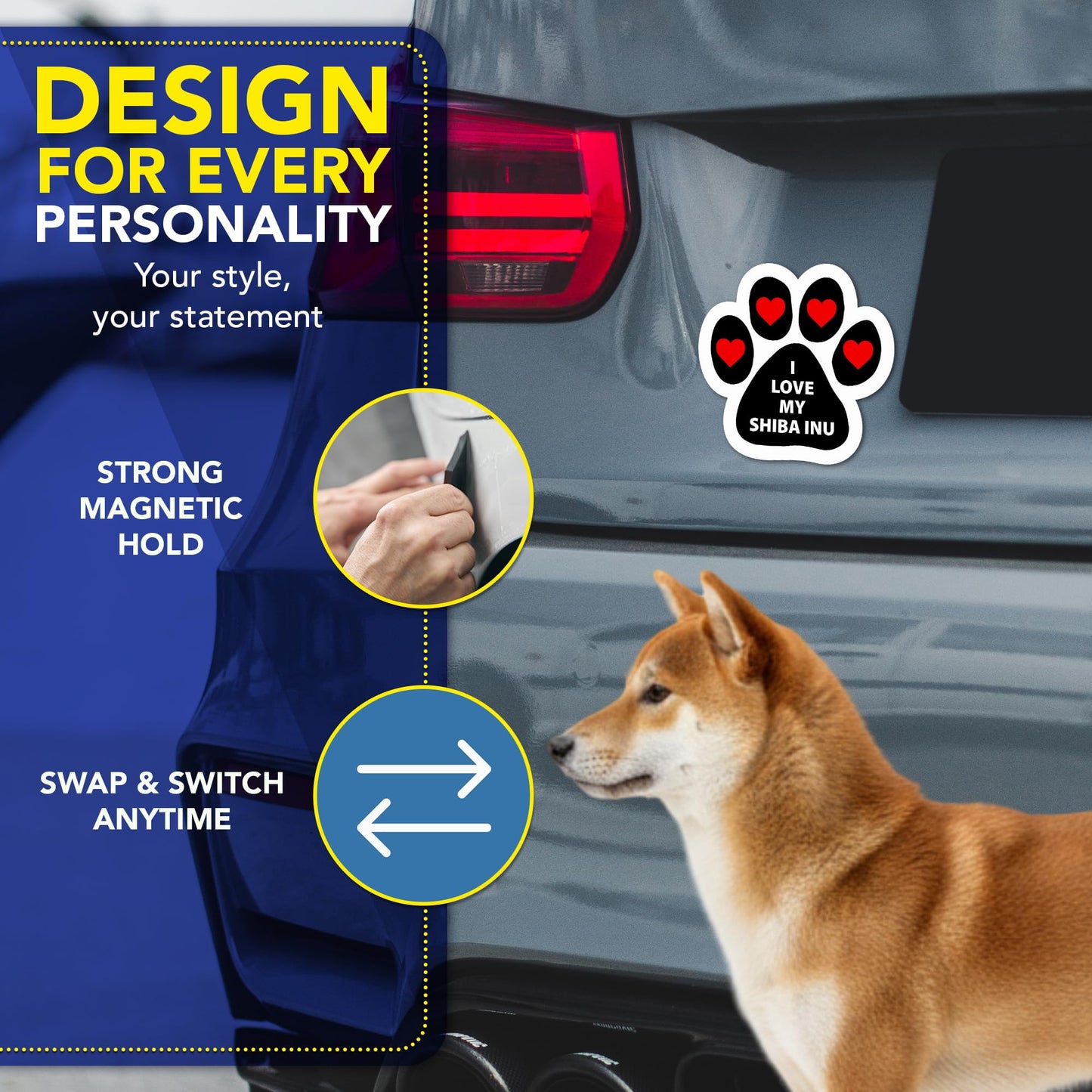 Magnet Me Up I Love My Shiba Inu Car Magnet - 5 Inches Magnetic Decal for Cars, Trucks and SUVs, Pawprint Shape Ideal Dog Lover Gift, Waterproof Outdoor, Full-Color UV Printed, Crafted in USA