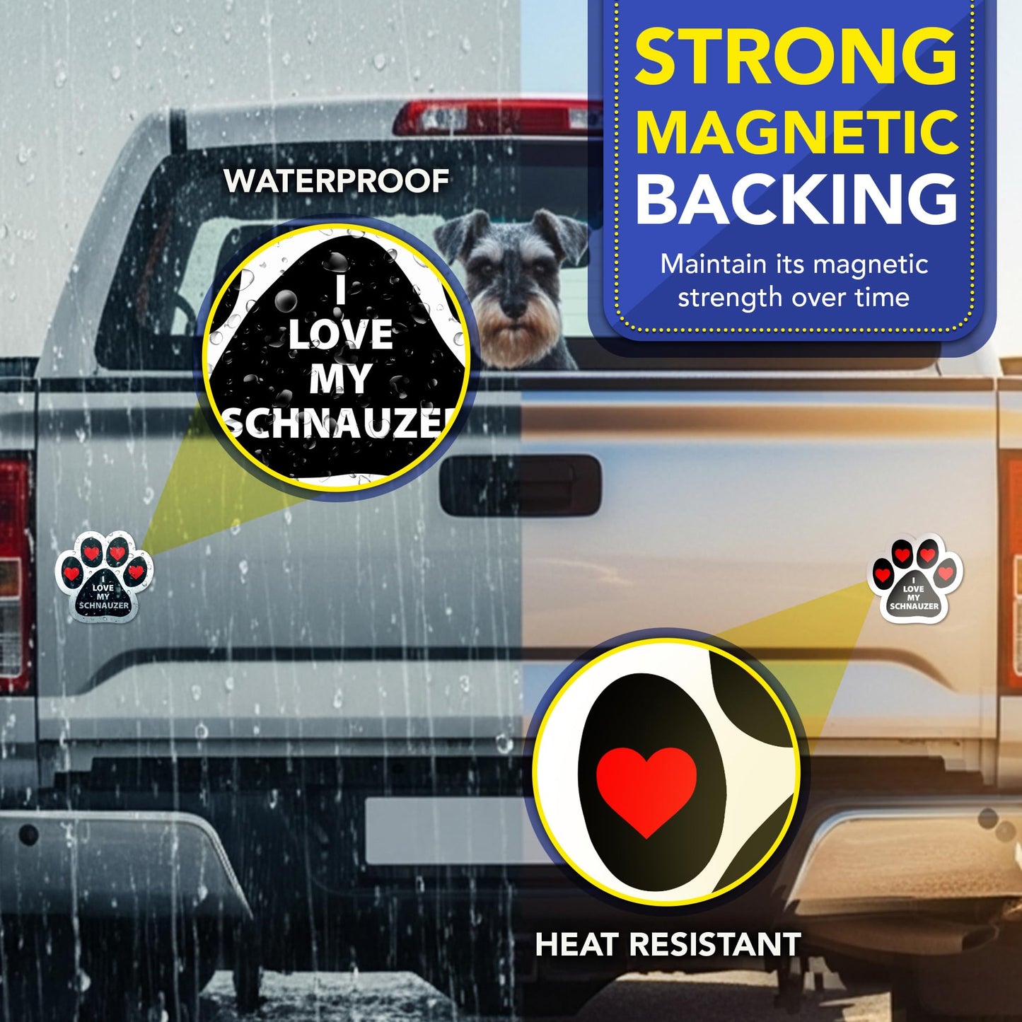 Magnet Me Up I Love My Schnauzer Car Magnet 5 Inches Pawprint-Shaped, Ideal Gift Magnetic Decal for Cars, Trucks and SUVs, Waterproof Outdoor Accessory, Durable UV-Printed Vinyl, Crafted in USA
