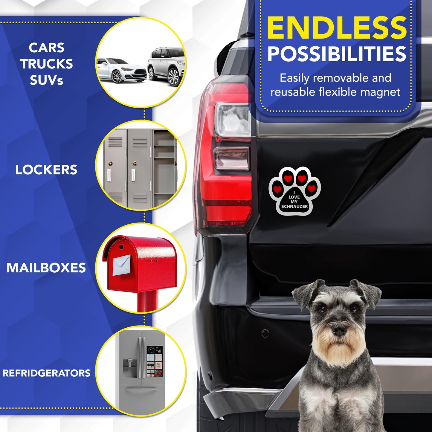 Magnet Me Up I Love My Schnauzer Car Magnet 5 Inches Pawprint-Shaped, Ideal Gift Magnetic Decal for Cars, Trucks and SUVs, Waterproof Outdoor Accessory, Durable UV-Printed Vinyl, Crafted in USA