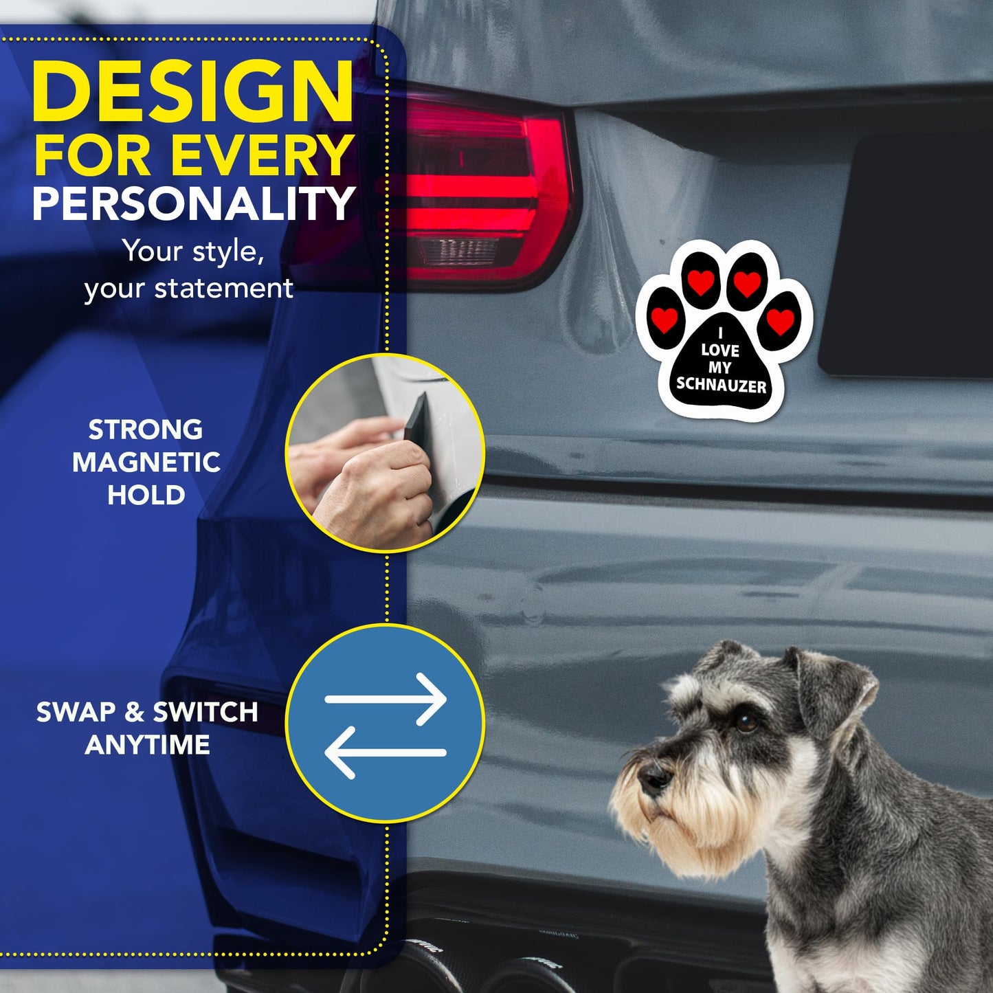 Magnet Me Up I Love My Schnauzer Car Magnet 5 Inches Pawprint-Shaped, Ideal Gift Magnetic Decal for Cars, Trucks and SUVs, Waterproof Outdoor Accessory, Durable UV-Printed Vinyl, Crafted in USA