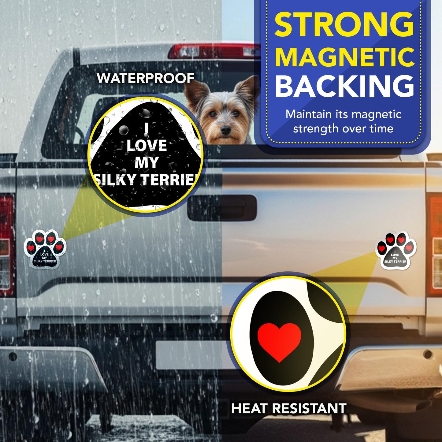 Magnet Me Up I Love My Silky Terrier Car Magnet 5 Inches Pawprint-Shaped - Magnetic Decal for Cars, Trucks & SUVs, Ideal Dog Lover Gift, Waterproof Outdoor Durable UV-Printed Vinyl, Crafted in USA