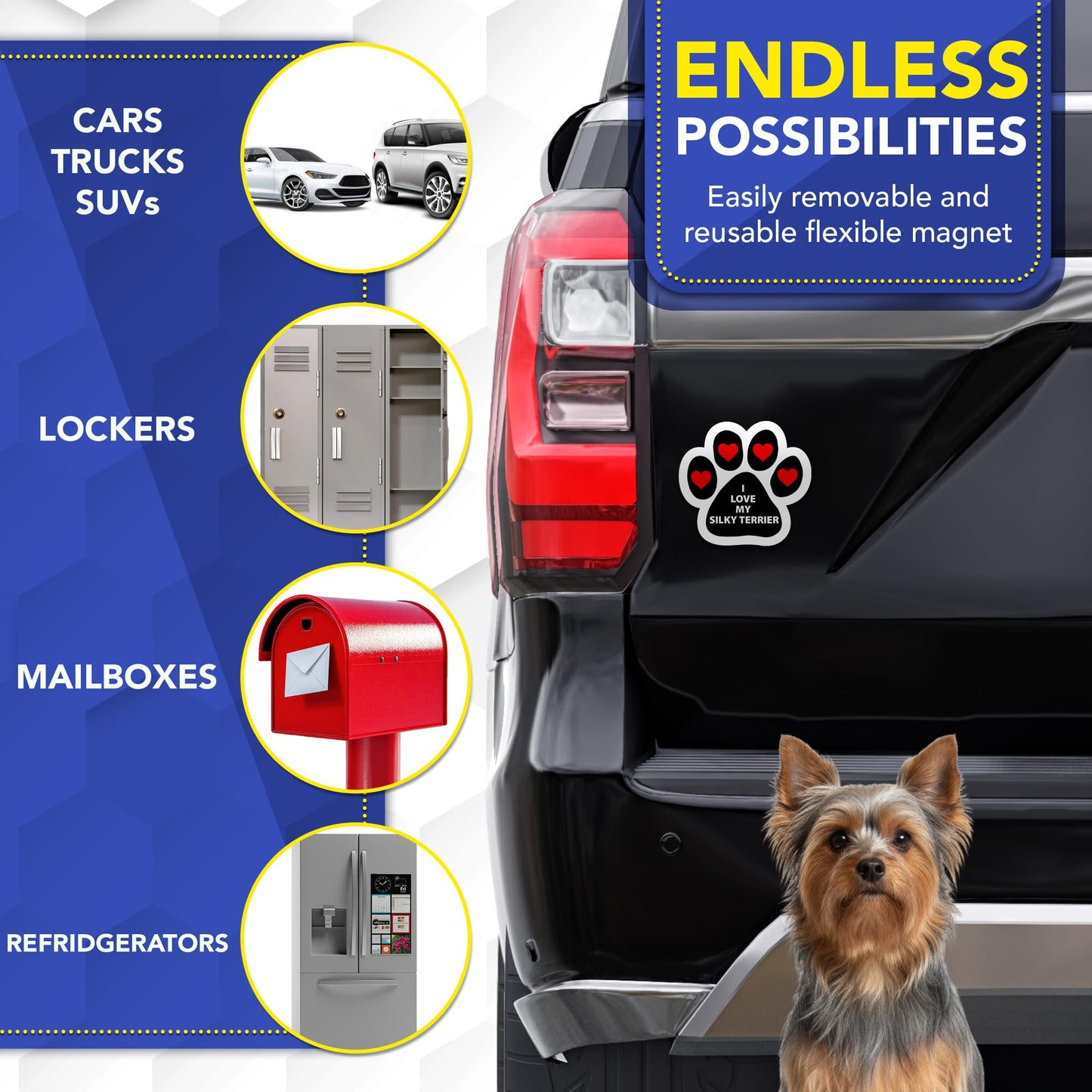 Magnet Me Up I Love My Silky Terrier Car Magnet 5 Inches Pawprint-Shaped - Magnetic Decal for Cars, Trucks & SUVs, Ideal Dog Lover Gift, Waterproof Outdoor Durable UV-Printed Vinyl, Crafted in USA