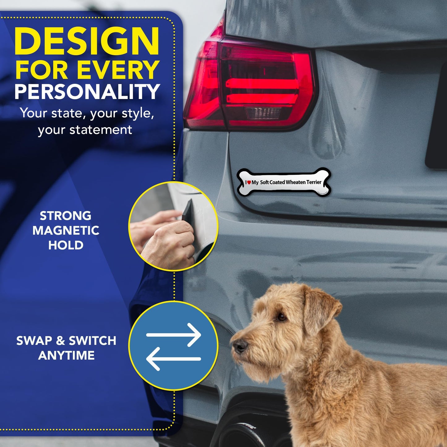 Magnet Me Up I Love My Soft Coated Wheaten Terrier Bone 2" x 7" Car Magnet - Ideal Gift for Dog Lover, Magnetic Decal for Cars, Trucks & SUVs Accessory, UV-Printed Durable Vinyl, Crafted in USA