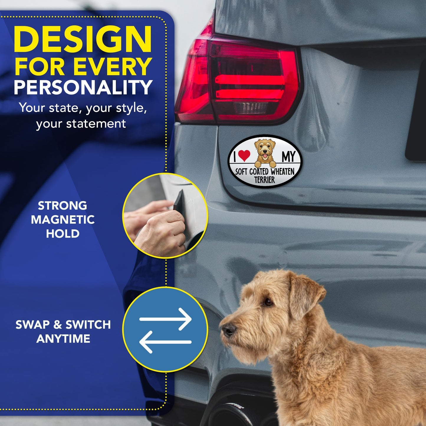 Magnet Me Up I Love My Soft Coated Wheaten Terrier Oval 4" x 6" Car Magnet - Ideal Gift for Dog Lover, Magnetic Decal for Cars, Trucks & SUVs Accessory, UV-Printed Durable Vinyl, Crafted in USA