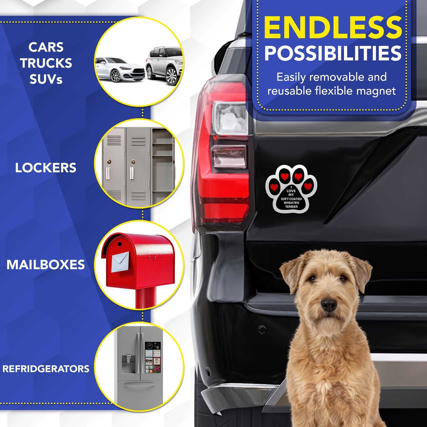 Magnet Me Up I Love My Soft Coated Wheaten Terrier Pawprint 5" Car Magnet - Ideal Gift for Dog Lover, Magnetic Decal for Cars, Trucks & SUVs Accessory, UV-Printed Durable Vinyl, Crafted in USA