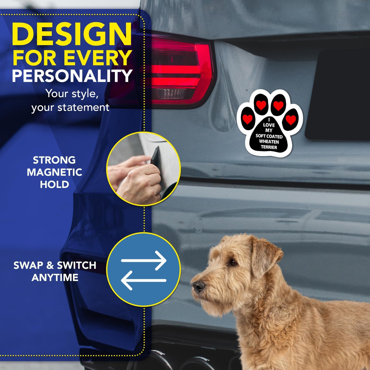 Magnet Me Up I Love My Soft Coated Wheaten Terrier Pawprint 5" Car Magnet - Ideal Gift for Dog Lover, Magnetic Decal for Cars, Trucks & SUVs Accessory, UV-Printed Durable Vinyl, Crafted in USA