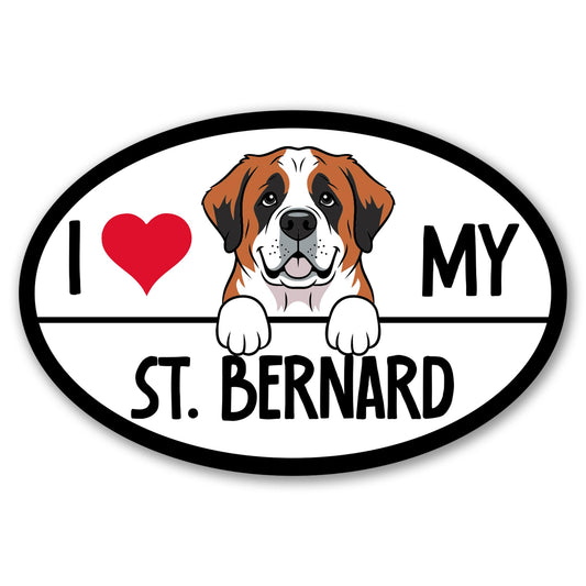 Magnet Me Up I Love My St. Bernard Dog Breed Car Magnet 4" x 6" Oval Magnetic Decal for Cars, Trucks & SUVs, Ideal Accessory Gift, Waterproof, Outdoor, Durable, UV-Printed, Vinyl, Crafted in USA