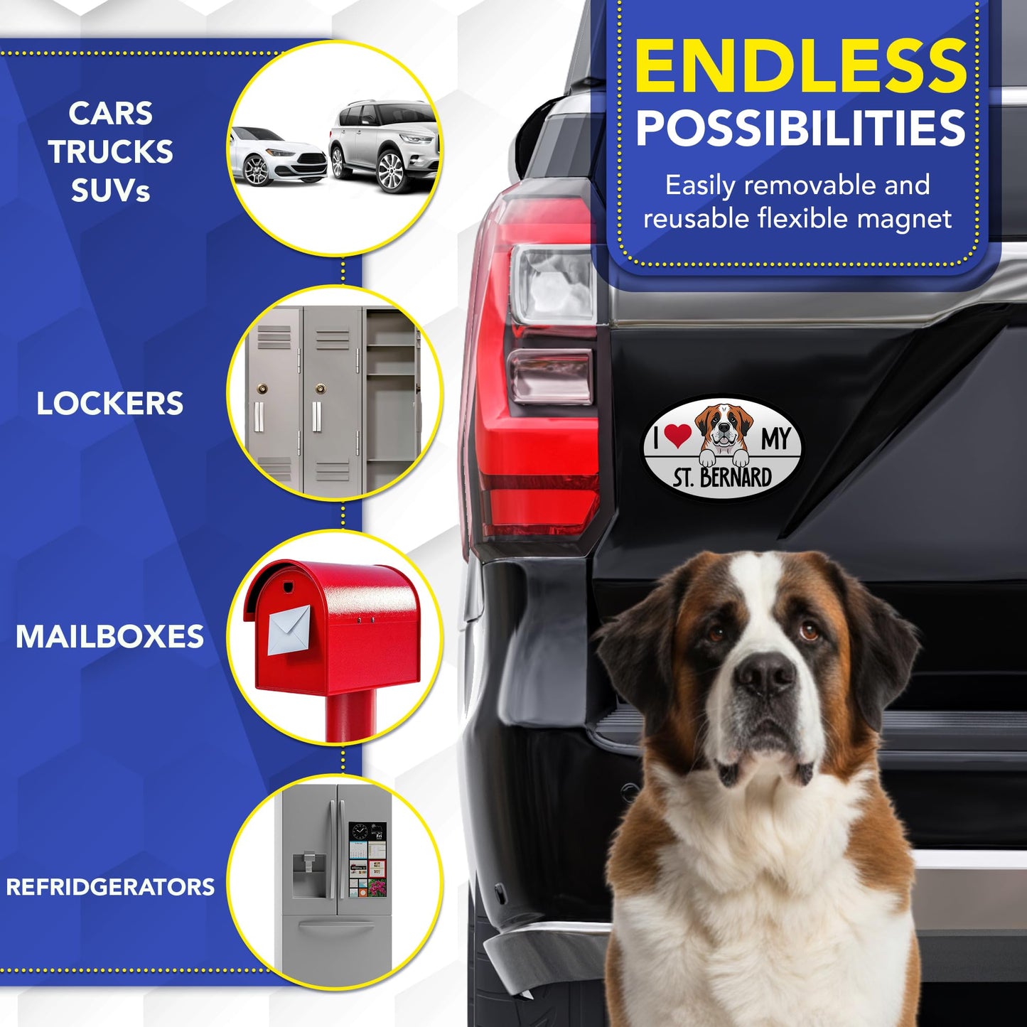 Magnet Me Up I Love My St. Bernard Dog Breed Car Magnet 4" x 6" Oval Magnetic Decal for Cars, Trucks & SUVs, Ideal Accessory Gift, Waterproof, Outdoor, Durable, UV-Printed, Vinyl, Crafted in USA