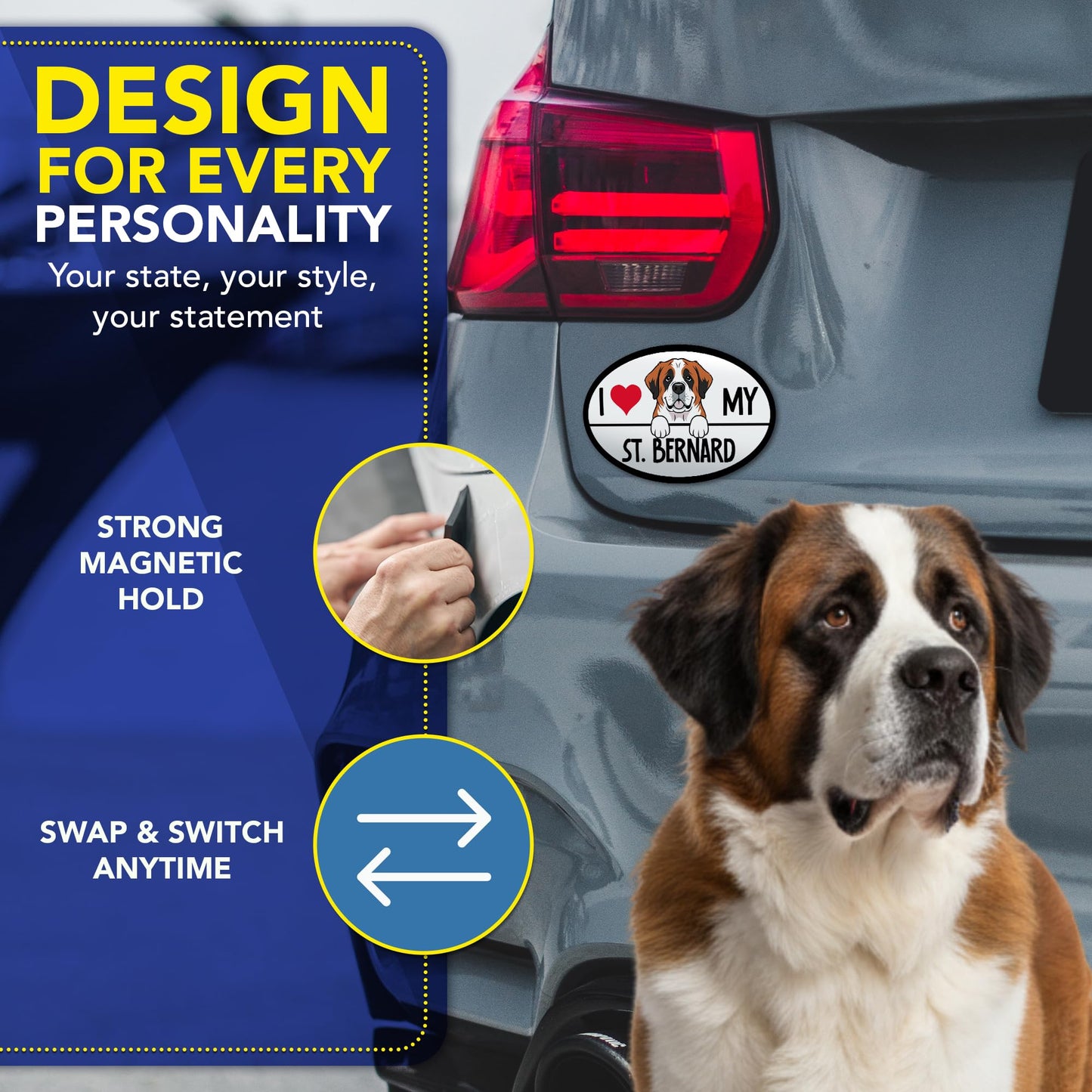 Magnet Me Up I Love My St. Bernard Dog Breed Car Magnet 4" x 6" Oval Magnetic Decal for Cars, Trucks & SUVs, Ideal Accessory Gift, Waterproof, Outdoor, Durable, UV-Printed, Vinyl, Crafted in USA