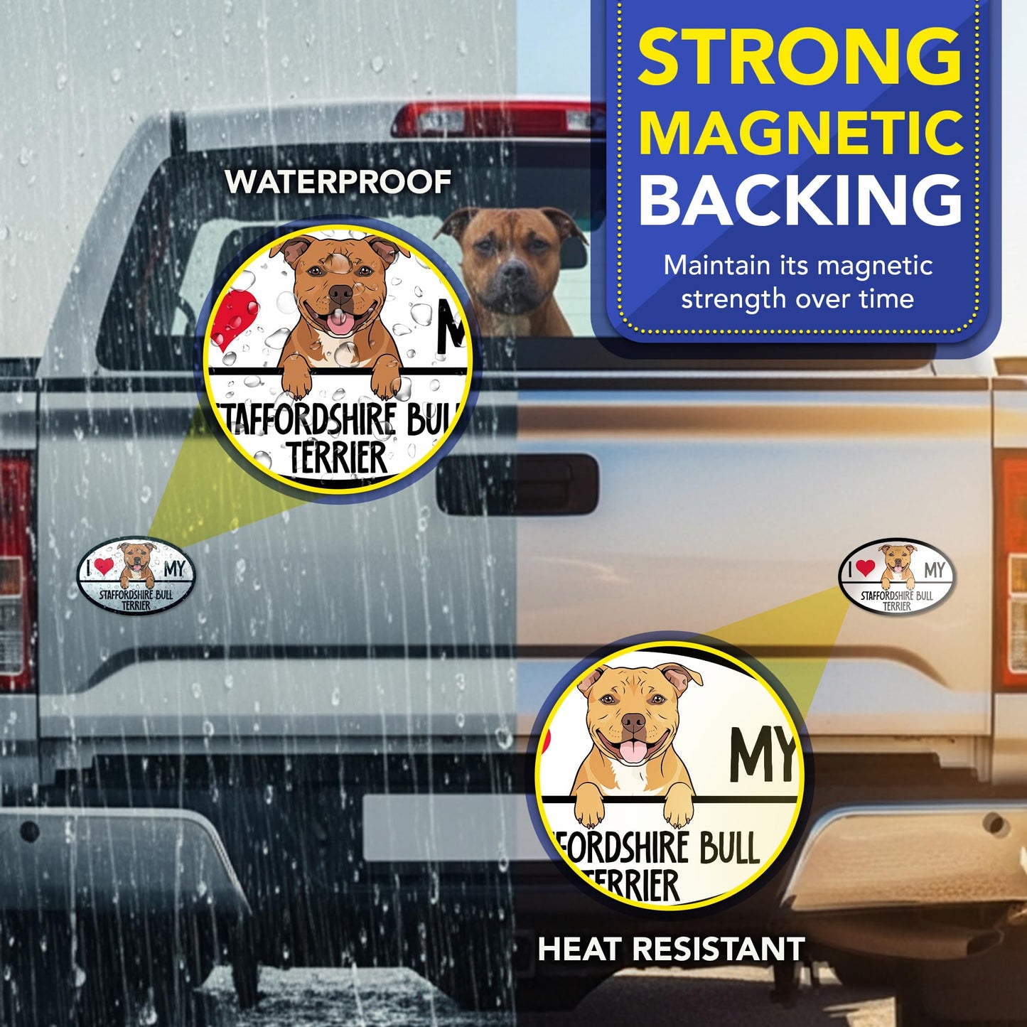 Magnet Me Up I Love My Staffordshire Bull Terrier 4x6 Inches Oval Car Magnet Gift - Magnetic Decal Accessory for Cars, Trucks and SUVs, Full Color UV-Printed Waterproof Vinyl, Crafted in USA