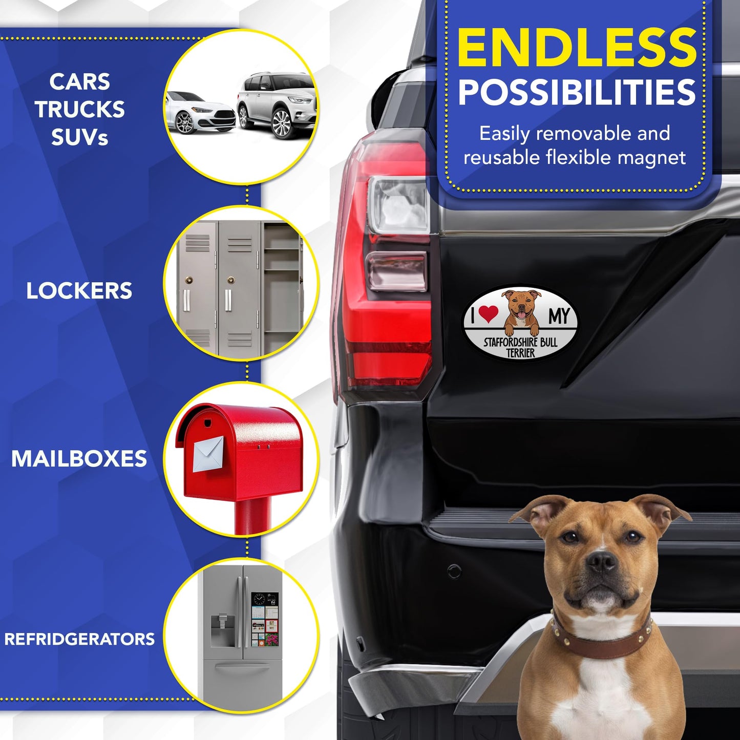 Magnet Me Up I Love My Staffordshire Bull Terrier 4x6 Inches Oval Car Magnet Gift - Magnetic Decal Accessory for Cars, Trucks and SUVs, Full Color UV-Printed Waterproof Vinyl, Crafted in USA