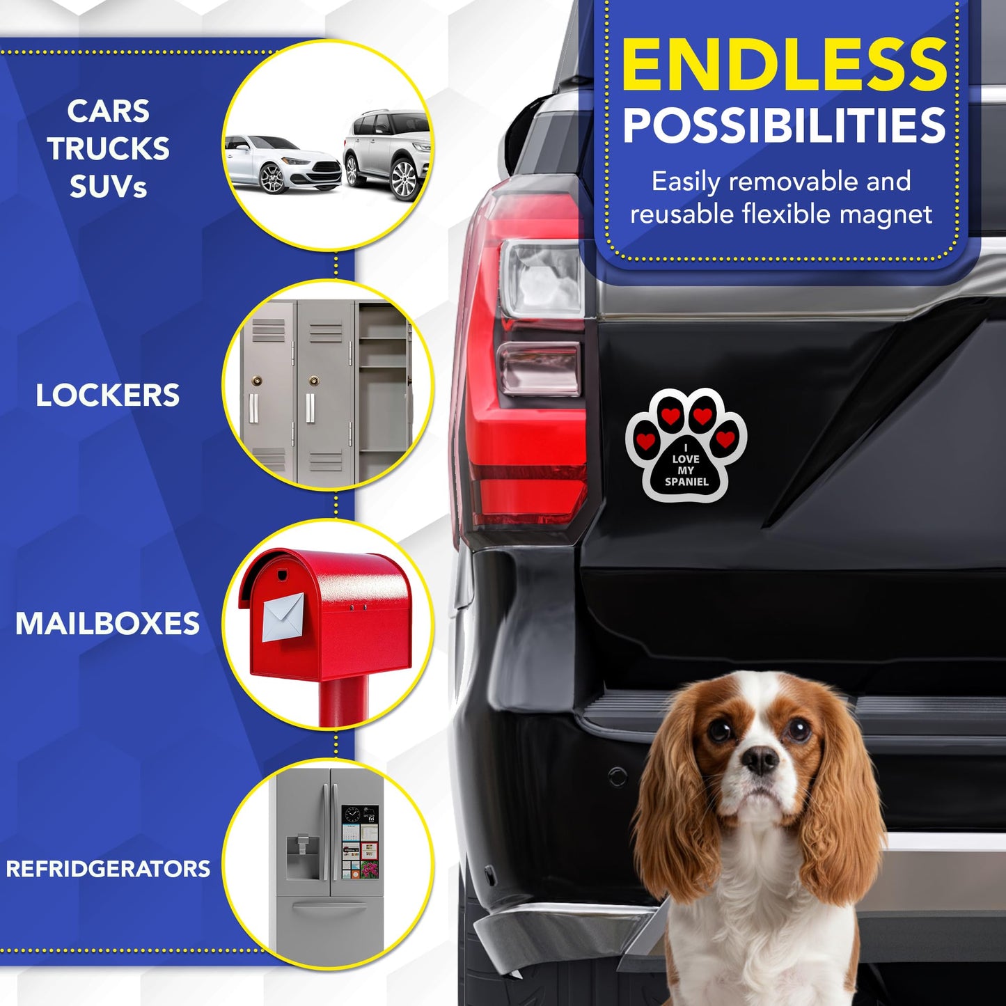 Magnet Me Up I Love My Spaniel Car Magnet - 5" Pawprint-Shaped Magnetic Decal for Cars, Trucks and SUVs, Gift for Dog Lover, Waterproof, Durable, Outdoor UV- Printed Accessory Vinyl, Crafted in USA