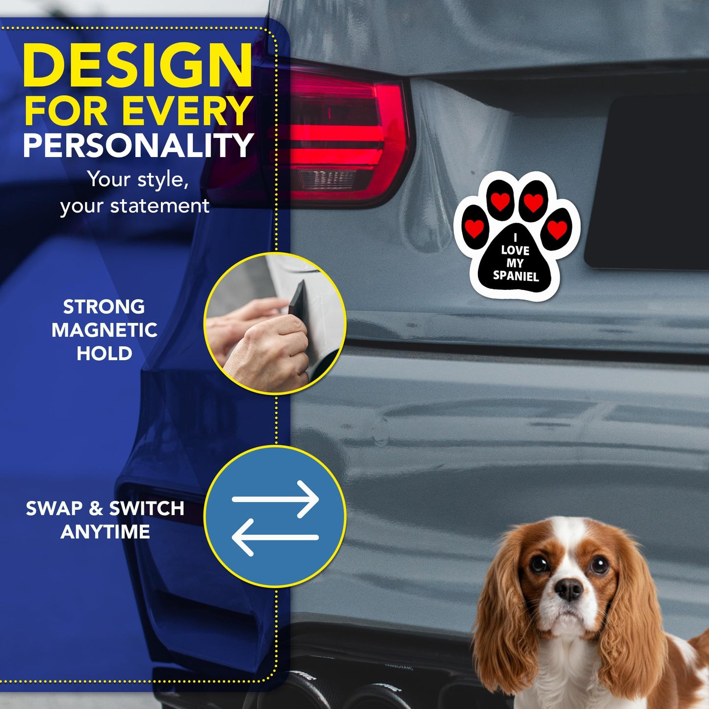 Magnet Me Up I Love My Spaniel Car Magnet - 5" Pawprint-Shaped Magnetic Decal for Cars, Trucks and SUVs, Gift for Dog Lover, Waterproof, Durable, Outdoor UV- Printed Accessory Vinyl, Crafted in USA