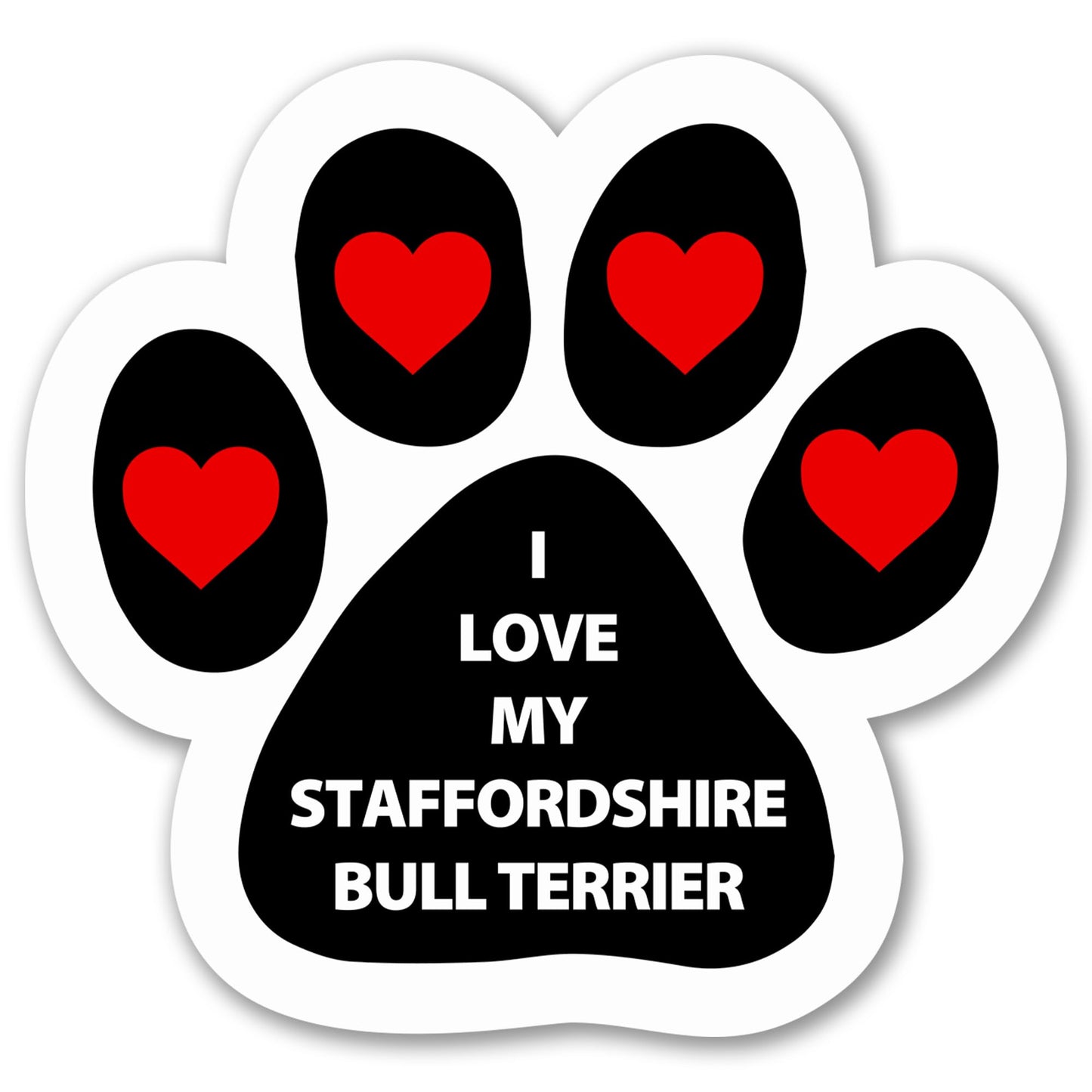 Magnet Me Up I Love My Staffordshire Bull Terrier 5 Inches Pawprint Car Magnet Gift - Magnetic Decal Accessory for Cars, Trucks and SUVs, Full Color UV-Printed Waterproof Vinyl, Crafted in USA